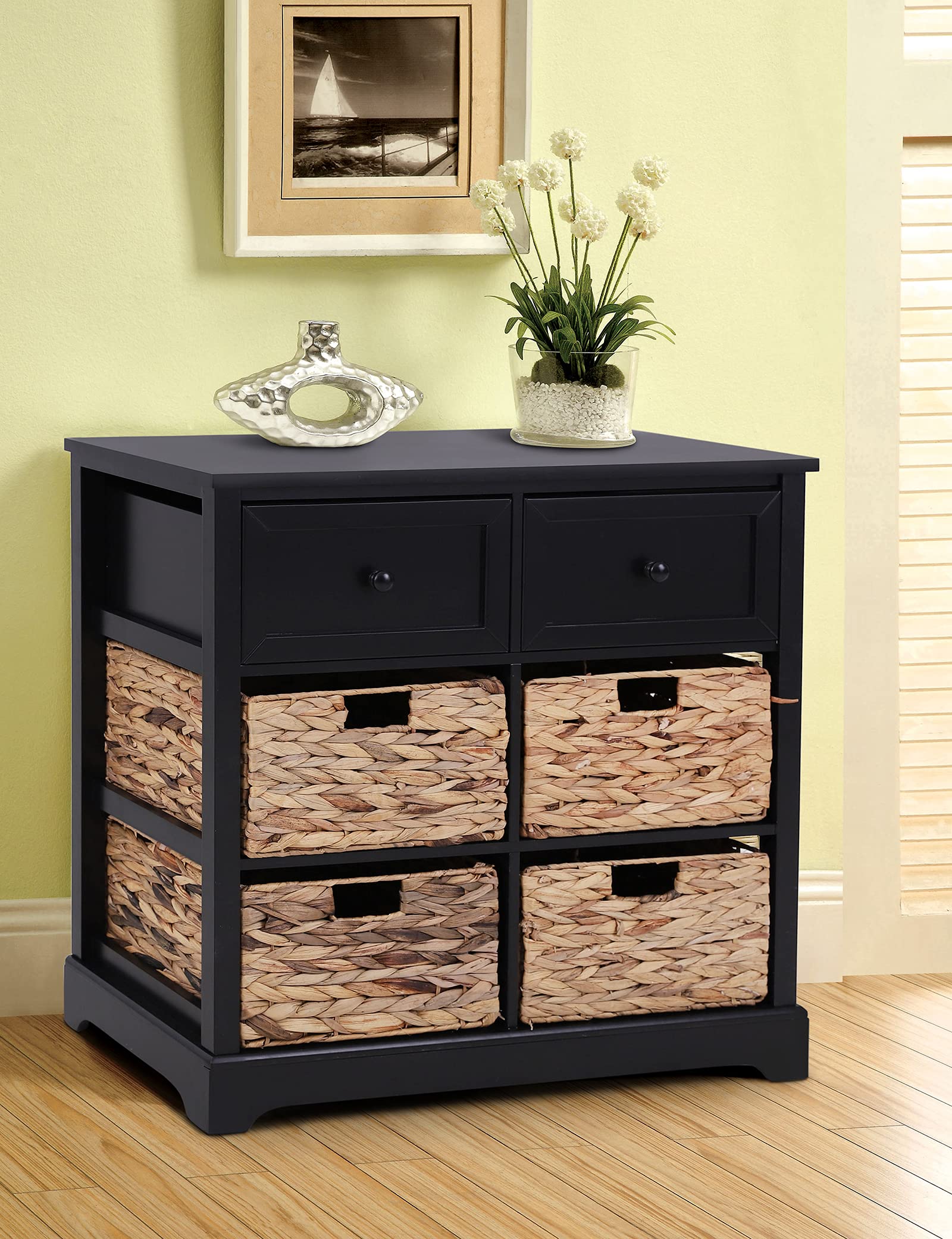 MAISON ARTS Black Storage Cabinet with 2 Drawers & 4 Removable Baskets - Rustic Entryway Accent Cabinet for Living Room, Bedroom, Kitchen & Dining Room - Perfect for Organizing Shoes, Blankets & Home Decor