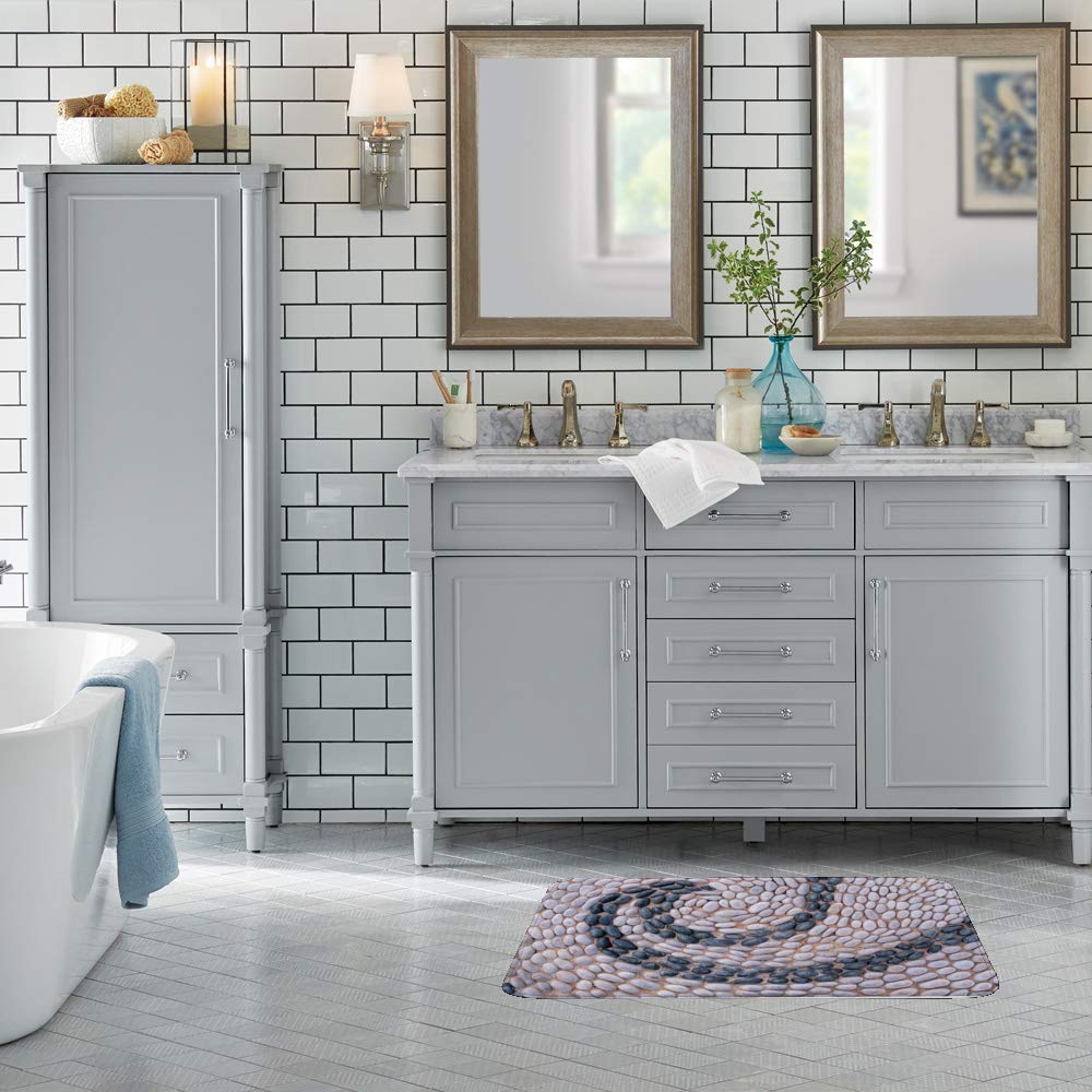 Non-Slip Bath Rug - Absorbent Microfiber Velvet Bath Mat with Old Cobblestone Pattern, Soft Shower & Bathroom Floor Carpet, 24