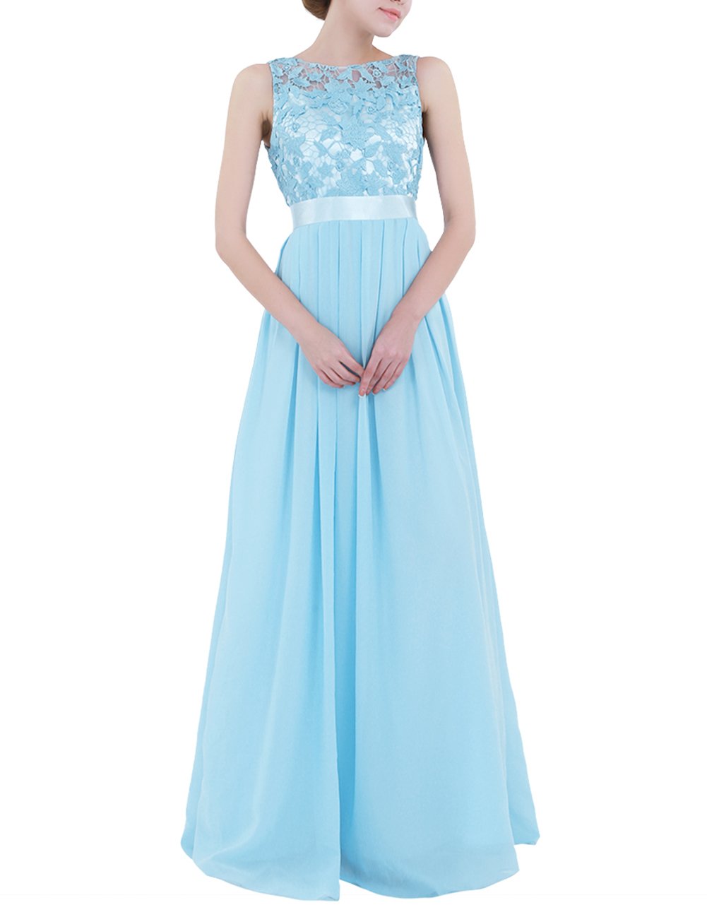 Elegant Floral Lace Chiffon Long Dress for Women - Wedding, Bridesmaid, Prom & Evening Gowns | Perfect for Formal Events, Parties & Special Occasions
