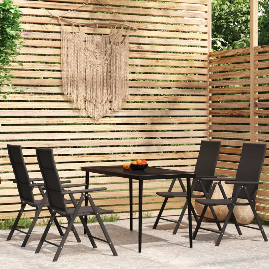 vidaXL 5-Piece Patio Dining Set - Outdoor Garden Furniture with Table and Chairs for Lawn, Yard, Terrace & Balcony - Perfect for Family Gatherings, BBQs & Outdoor Entertaining - Black
