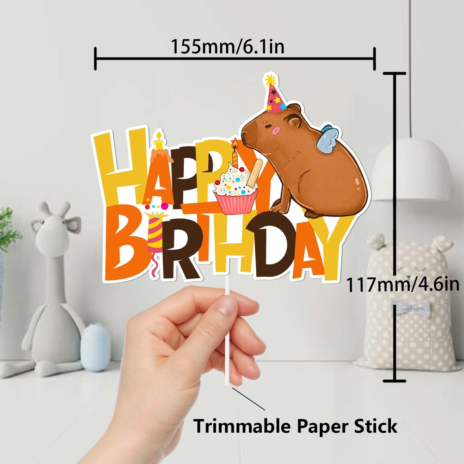 Brown Glitter Happy Birthday Cake Topper - Capybara Theme Party Decor for Baby Showers & Birthday Celebrations - Perfect for Boys, Girls and Animal Lover Parties
