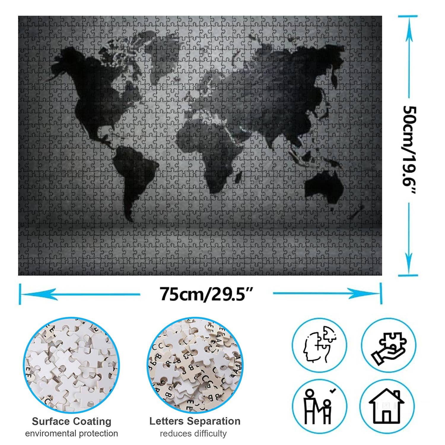 1000 Piece Jigsaw Puzzle - Black World Map with Continents & Islands for Adults & Kids | Educational, Fun & Challenging Game for Family Bonding, Classroom Learning & Stress Relief