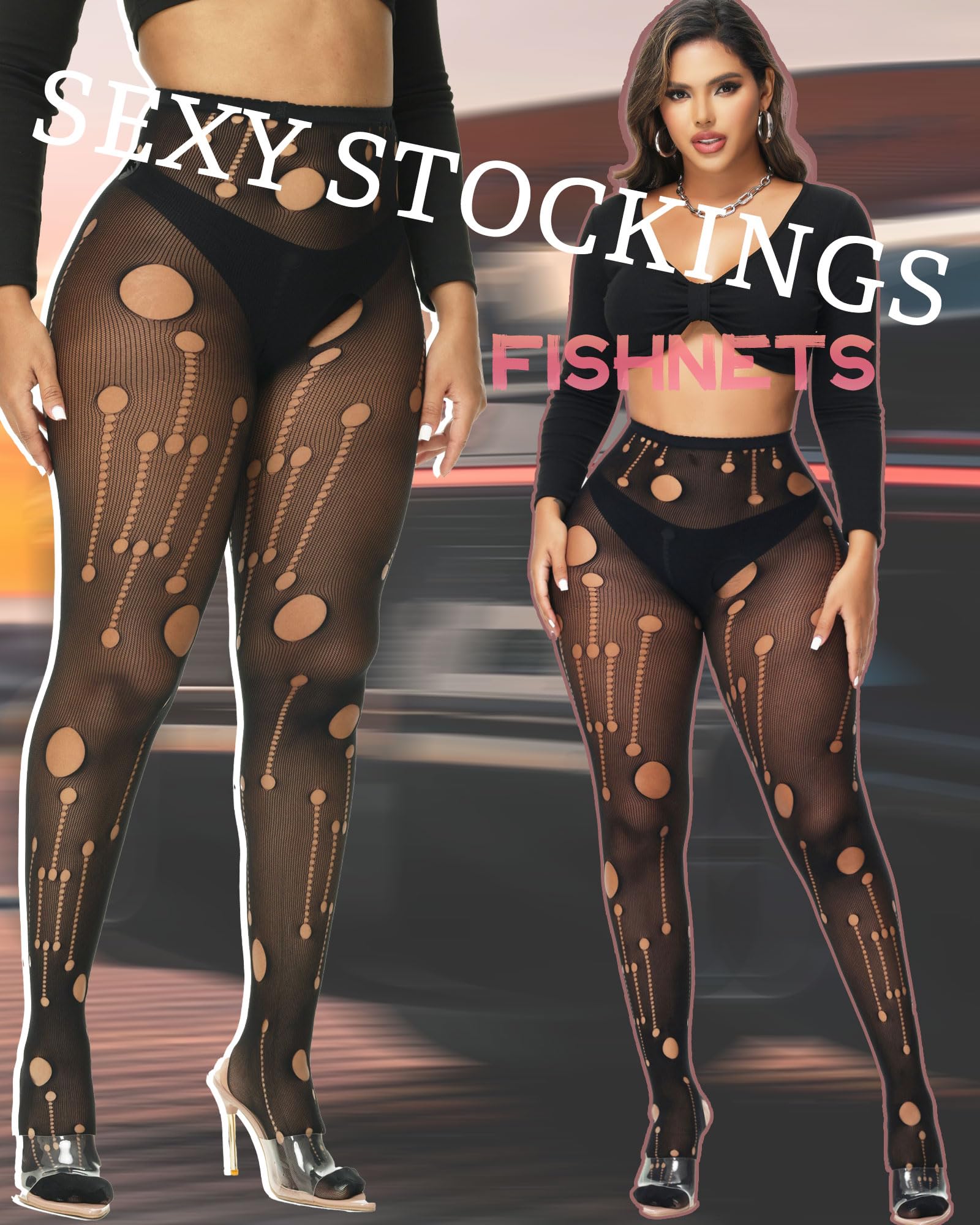 XIUSEMY Women's Sexy Fishnet Tights - Patterned Thigh-High Stockings, Black Lace Pantyhose & Leggings for Party, Cosplay, and Night Out