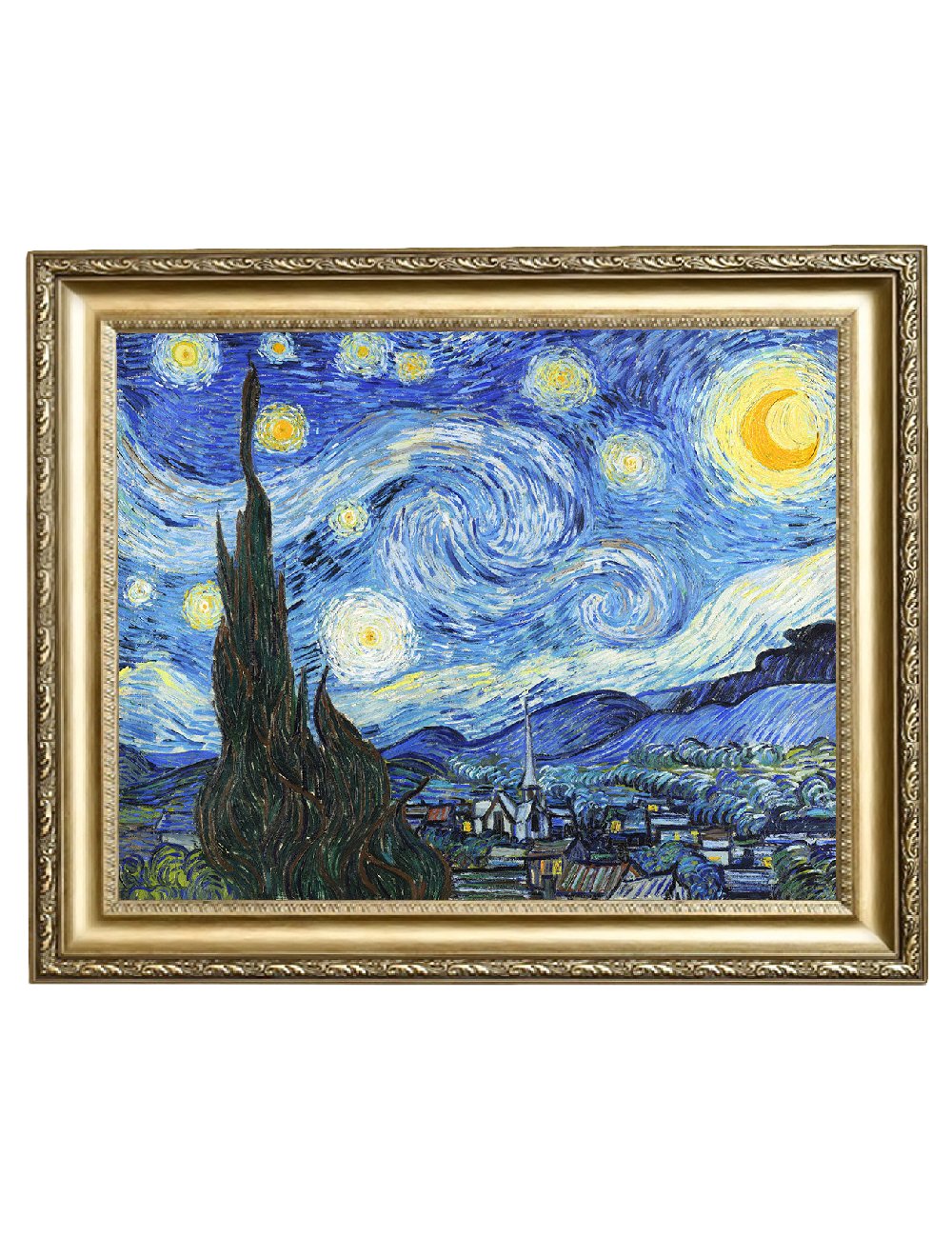 ELITEART Van Gogh Starry Night Oil Painting Reproduction - Giclee Canvas Wall Art Print, Framed Size 25 3/8