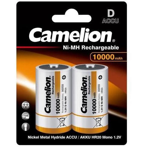 Camelion Rechargeable 10000mAh D Batteries (2-Pack) - Long Lasting Power for Flashlights, Toys, and Emergency Devices