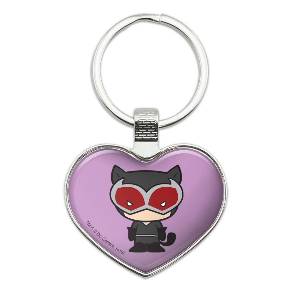 Batman Catwoman Cute Chibi Keychain - Heart Love Metal Key Ring for Couples, Gifts, Cosplay & Anime Fans | Perfect for Keys, Bags & Backpacks