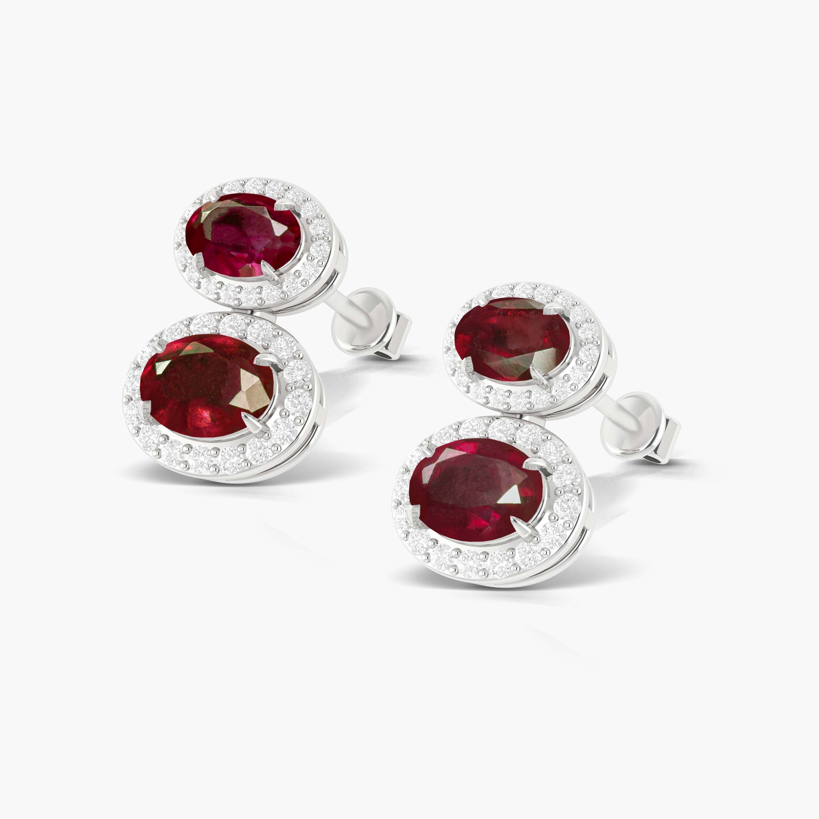 Natural Ruby Dual Stone Halo Stud Earrings for Women - 14K Gold Plated Genuine Gemstone Jewelry - Perfect for Weddings, Anniversaries & Special Occasions