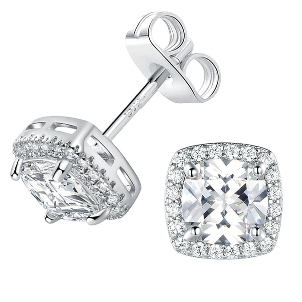 18K White Gold & Gold Plated Cubic Zirconia Stud Earrings for Women - 6mm Square CZ Studs - Perfect for Everyday Wear, Parties & Gift Giving