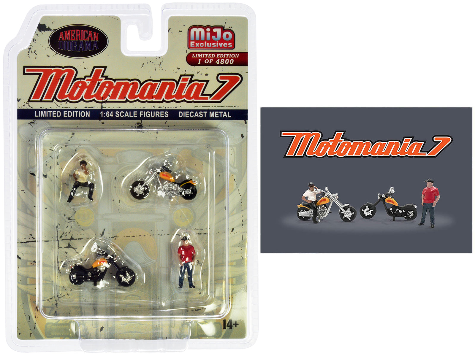 Motomania 7 1/64 Scale Diecast Figure Set - 4 Piece Limited Edition (2 Figures & 2 Motorcycles) - Only 4800 Worldwide by American Diorama - Perfect for Model Car Displays, Diorama Scenes & Collector Showcases