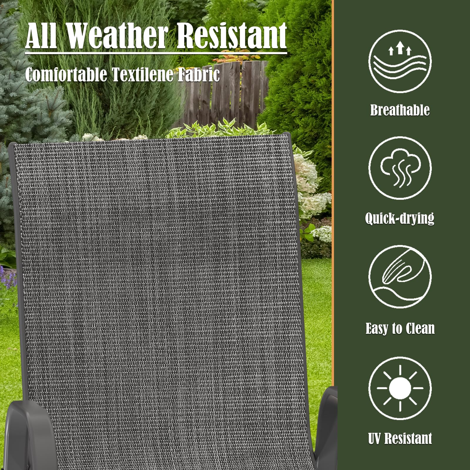 Amopatio 5-Piece Outdoor Dining Set with Textured Glass Tabletop & 4 Stackable Chairs - Patio, Balcony, Porch, Lawn Furniture - Dark Grey | Perfect for Backyard BBQs, Garden Parties & Outdoor Entertaining