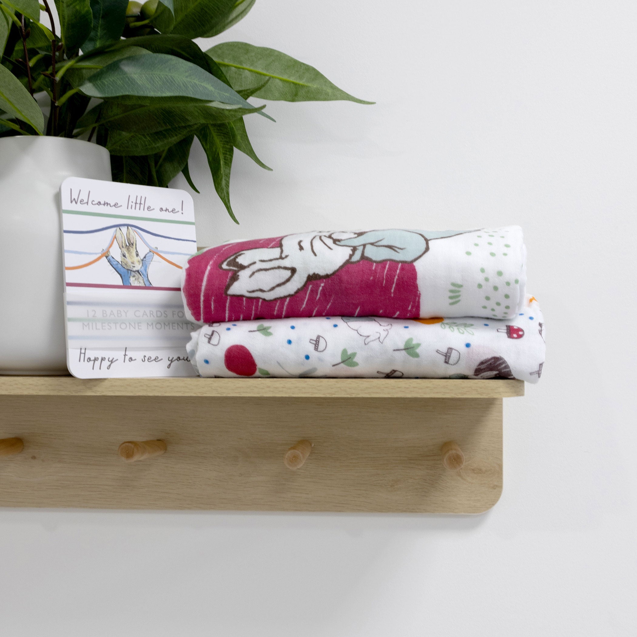 Peter Rabbit 'New Adventure' 2-Pack Muslin Swaddle Blankets & Milestone Cards Set - Blue | Soft Baby Swaddles for Newborns & Photo Props for First Year Memories | Perfect Baby Shower Gift & Nursery Essentials