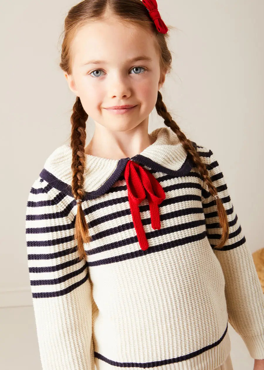 Mariner Collar Bold Stripe Jumper for Boys & Girls (Ages 2-10 Years) - Classic White Nautical Style Sweater - Perfect for School Uniforms, Family Photos & Holiday Outfits