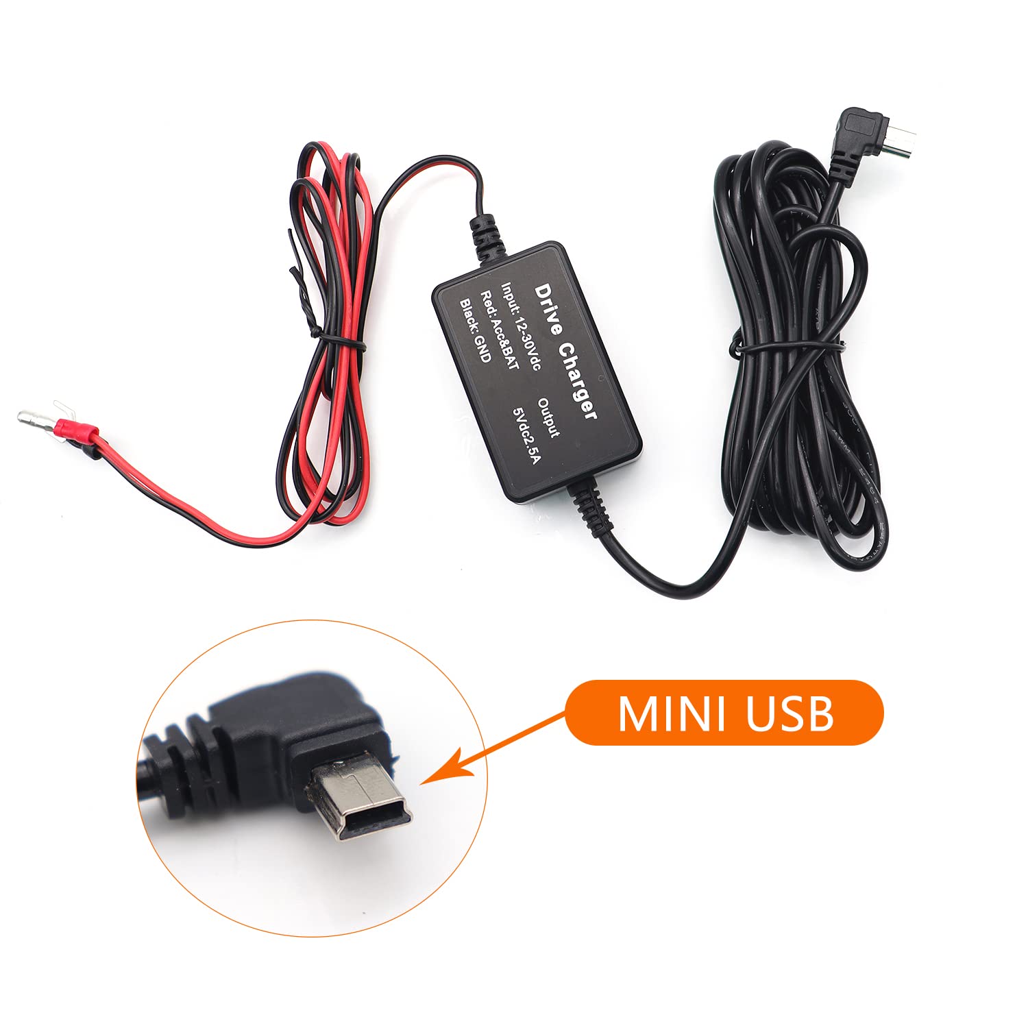 Dash Cam Hardwire Kit 12V-24V to 5V with Fuse Tap - for Car Camera Installation