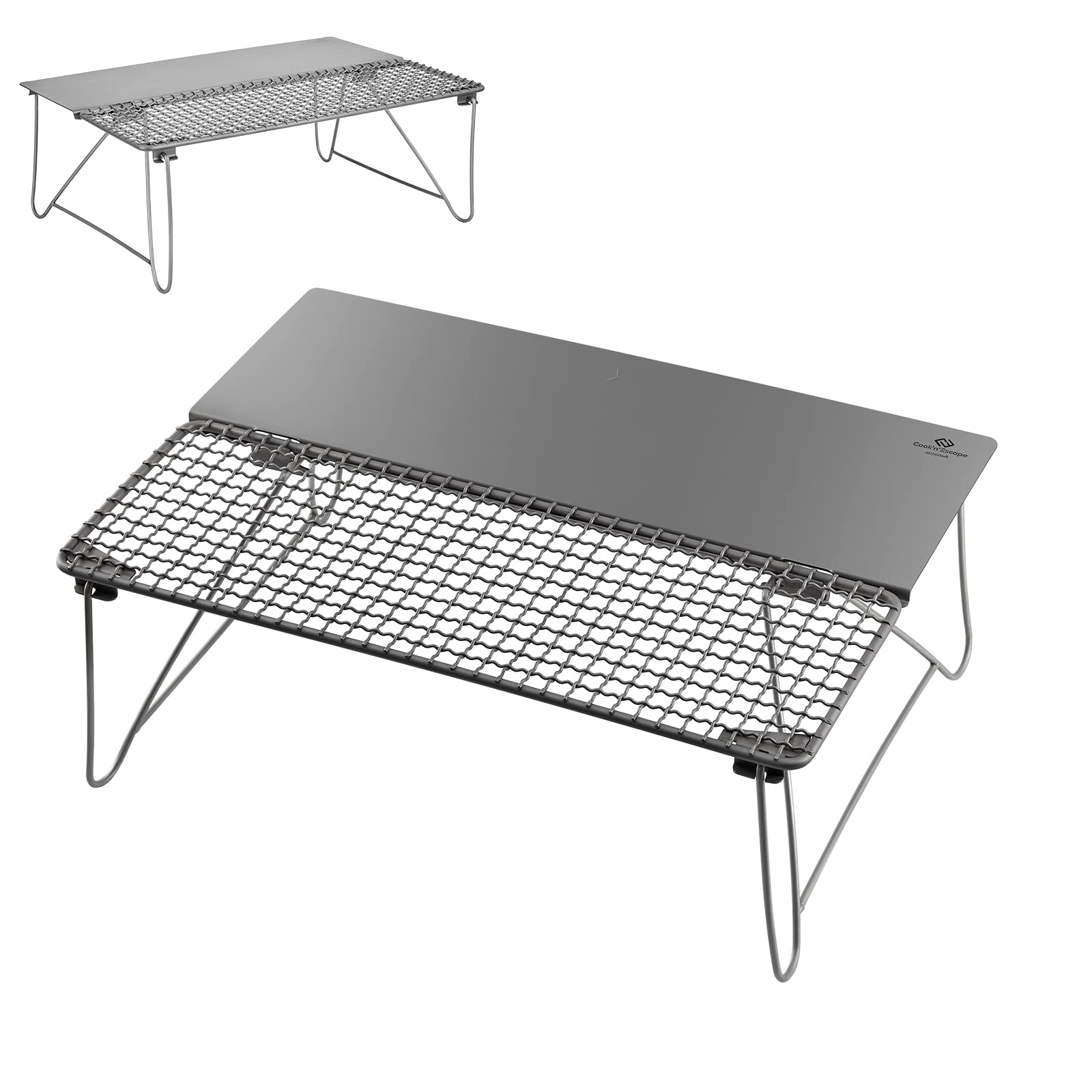 COOK'N'ESCAPE Titanium 2-in-1 Portable Camping Grill & Table - Lightweight Backpacking Grill with Frying Plate & Foldable Legs for Outdoor Cooking, BBQ, Picnics, Beach, Hiking | Perfect for Camping Trips & Tailgating