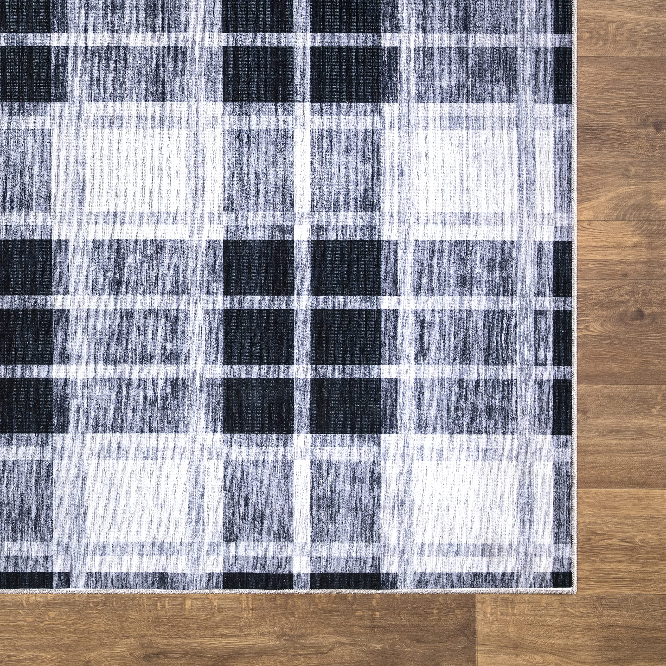 Abani 5' x 8' Farmhouse Plaid Area Rug - Cream Grey Polypropylene Non-Shedding Stain Resistant Washable Indoor Rug for Living Room, Bedroom & Dining Room