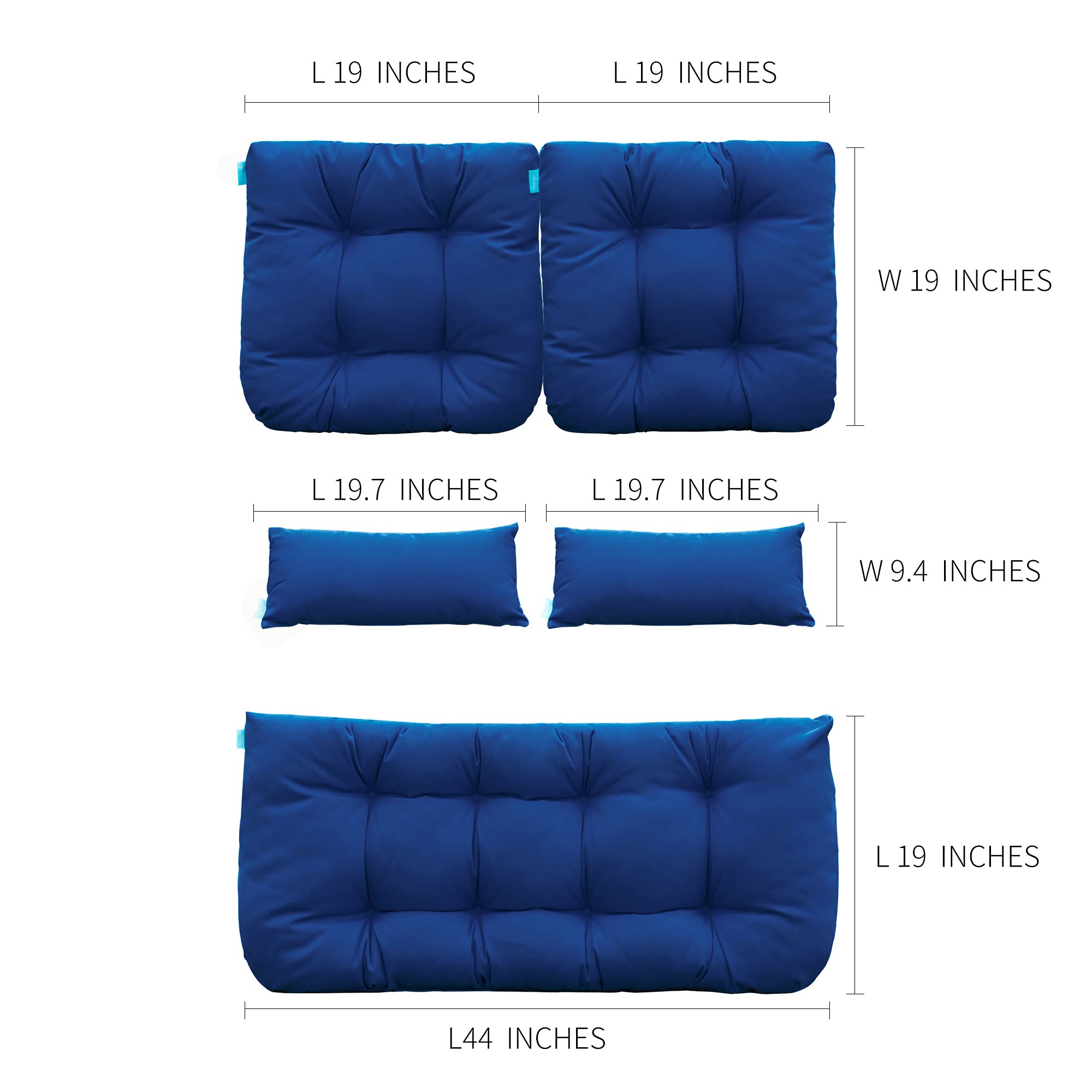 QILLOWAY Outdoor Patio Wicker Seat Cushions Set - 5 Piece Navy Blue Loveseat Cushion with U-Shape & Lumbar Pillows for Patio Furniture, Wicker Loveseat, Bench, Porch, Settee - Perfect for Backyard, Garden & Outdoor Relaxation
