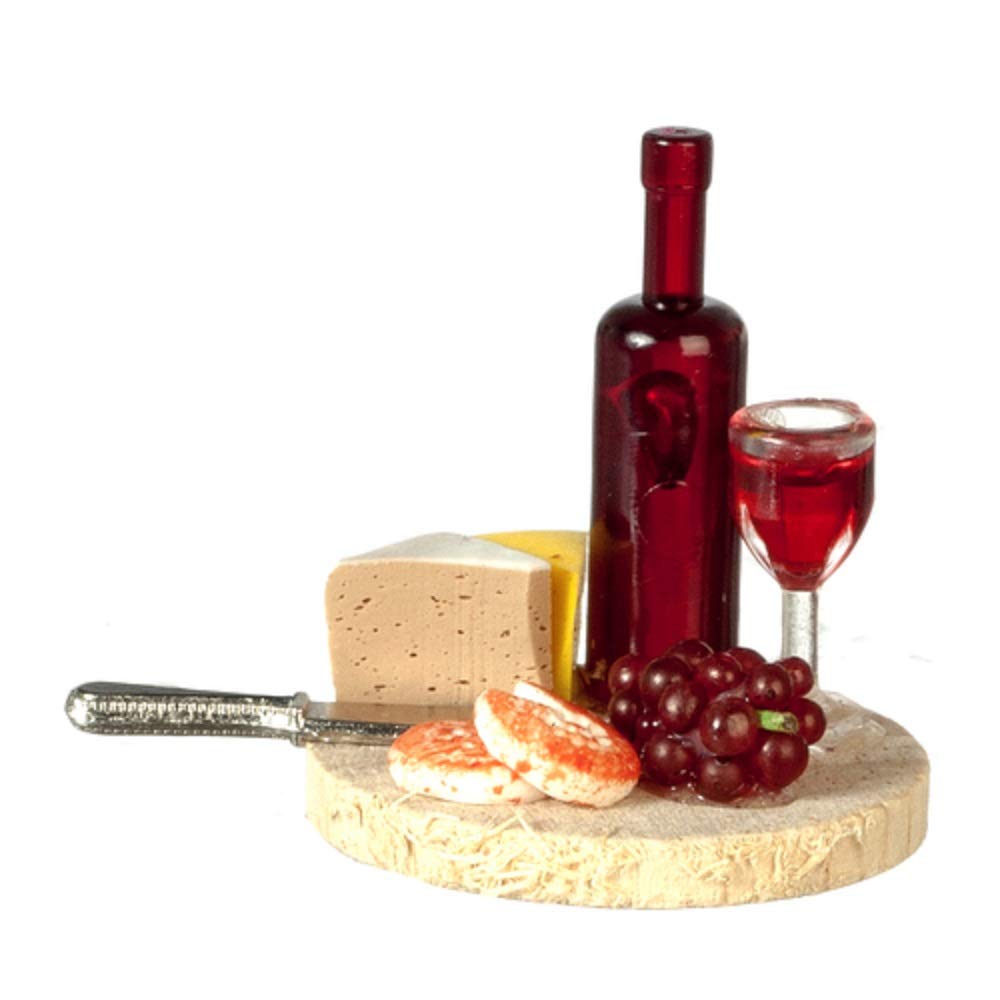 1:12 Scale Miniature Dollhouse Cheese & Wine Board - Realistic Kitchen & Dining Room Accessory for Dollhouse Scenes, Perfect for Collectors & DIY Miniature Projects