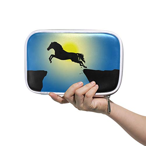 ILEEY Silhouette Sol Sky Horse Jump Pencil Case - Large Capacity Cosmetic Bag & Makeup Organizer for Travel, School, Work & Gym - Stylish Clutch Pouch for Women & Girls