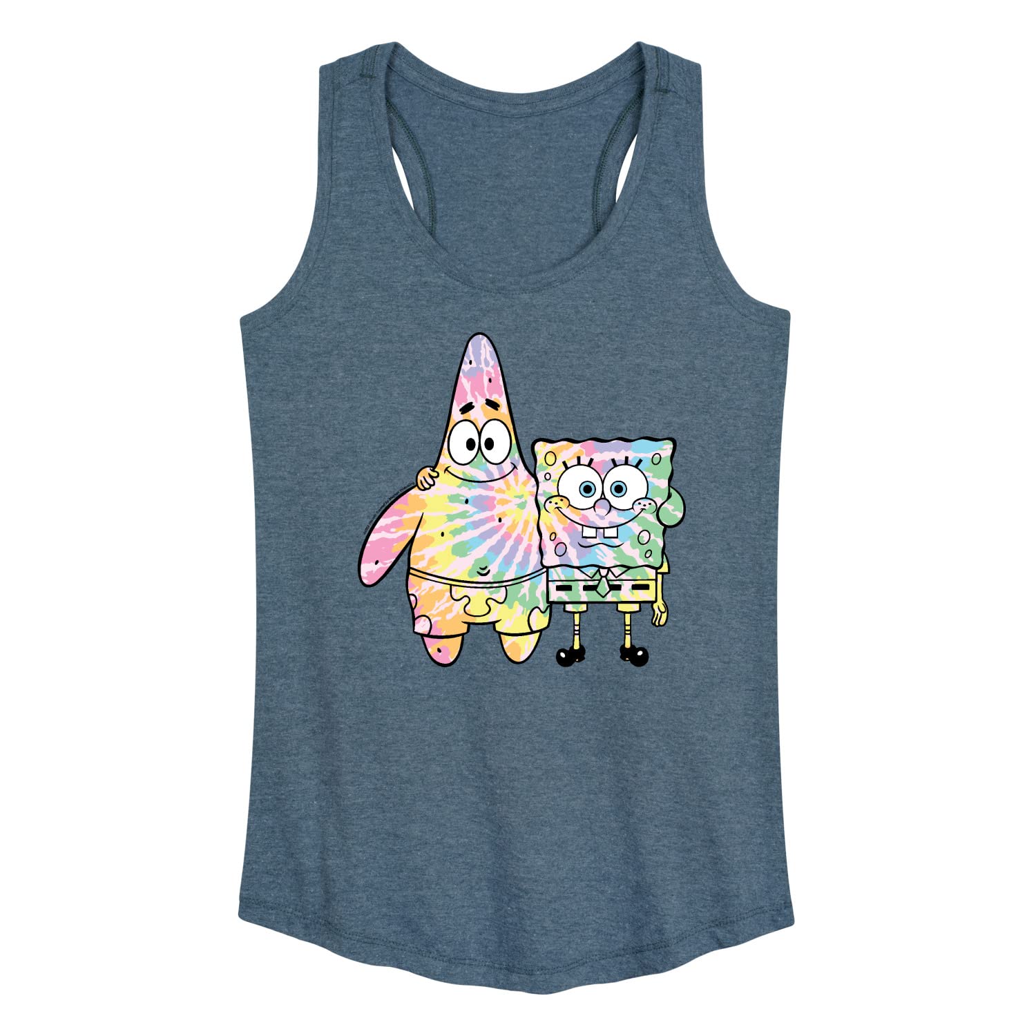 SpongeBob SquarePants & Patrick Tie Dye Women's Racerback Tank Top - Soft Breathable Hybrid Apparel for Summer, Beach, Cosplay & Casual Wear