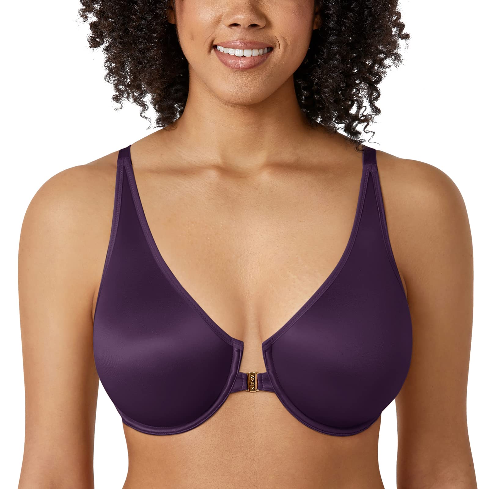 AISILIN Plus Size Women's Smooth Front Closure Unlined Underwire Plunge Bra - Comfortable Support for Everyday Wear, Workout & Special Occasions