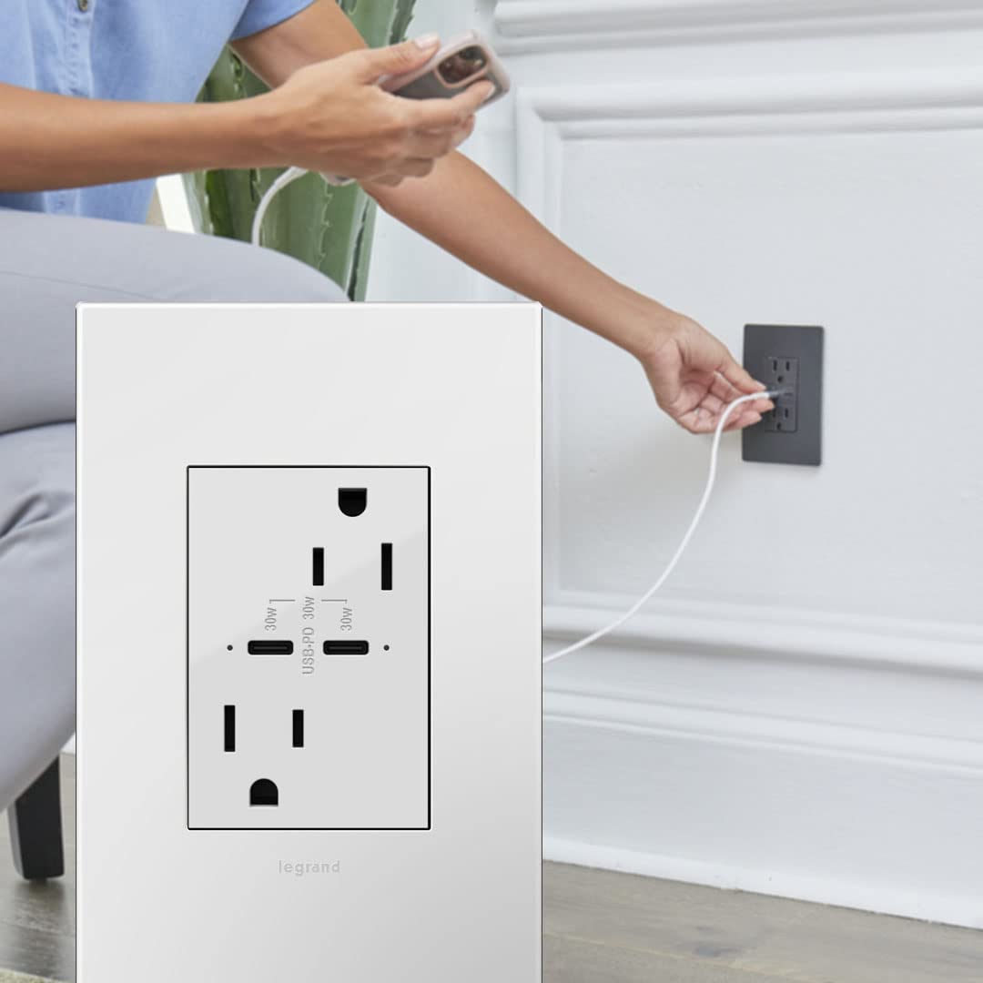 Legrand Adorne 20A Tamper-Resistant Ultra-Fast USB-C Power Outlet with Power Delivery - 4-Pack White (ARTRUSB20PD30W4-4PK) - Perfect for Home Offices, Kitchens & Smart Device Charging
