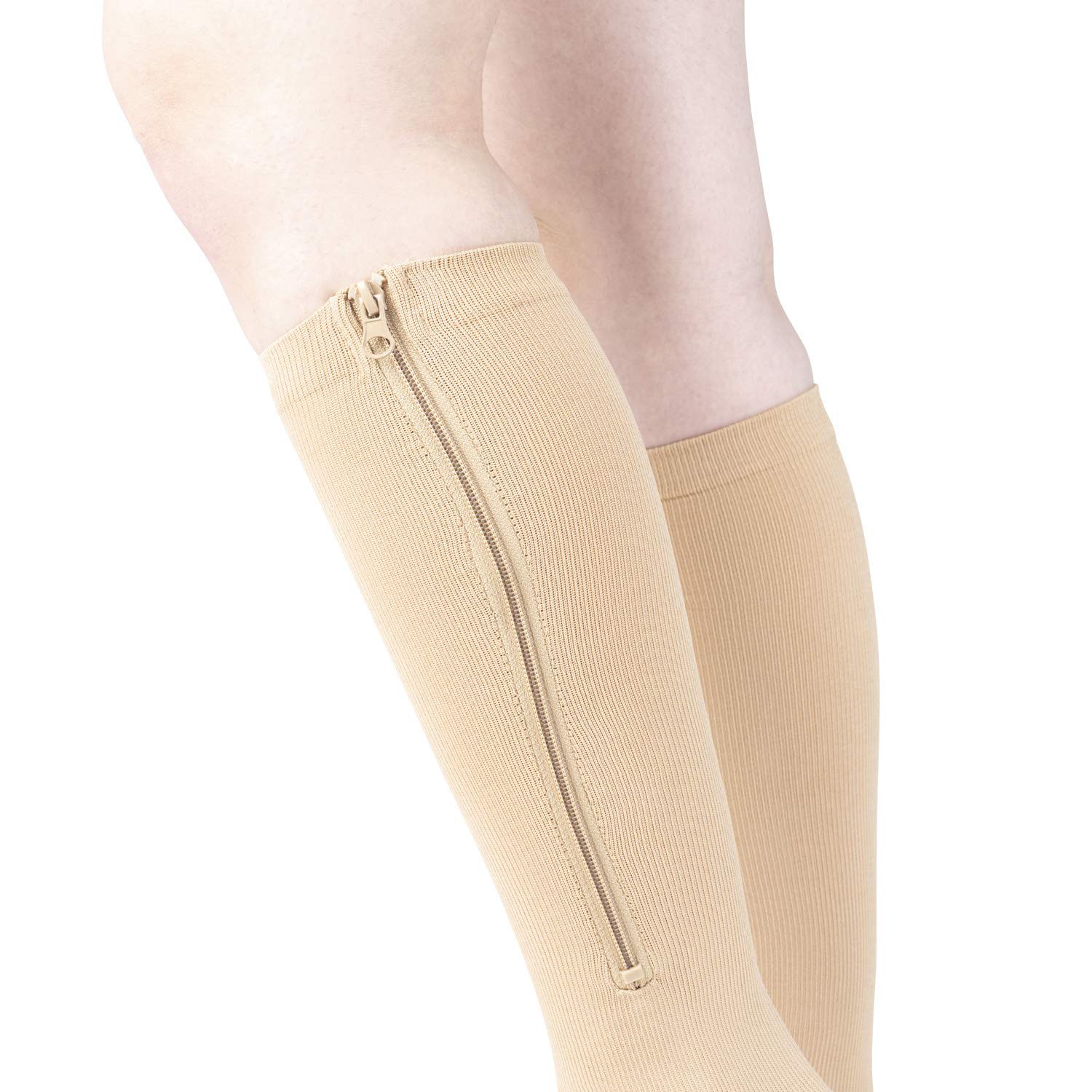 Copper Infused Toeless Compression Socks with Zipper for Women - Calf Support Sleeves for Running, Yoga & Recovery - Pain Relief & Circulation Boost
