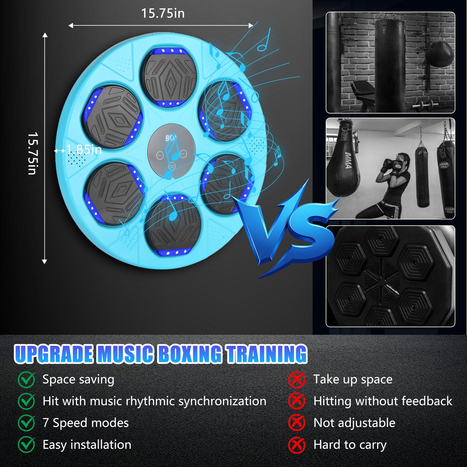 2025 Upgraded Bluetooth Smart Boxing Trainer with Boxing Gloves - Wall Mount Punching Bag Machine for Kids & Adults - Home, Office, Gym Workout Equipment (Blue) | Perfect for Fitness Training, Stress Relief & Cardio Exercise