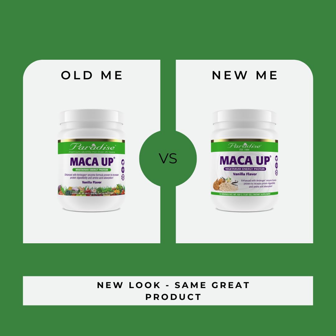 Paradise Herbs Maca Up Protein Powder - Vanilla Flavor, 15.87 oz | Organic Plant-Based Protein Supplement for Energy & Stamina | Perfect for Smoothies, Shakes & Post-Workout Recovery