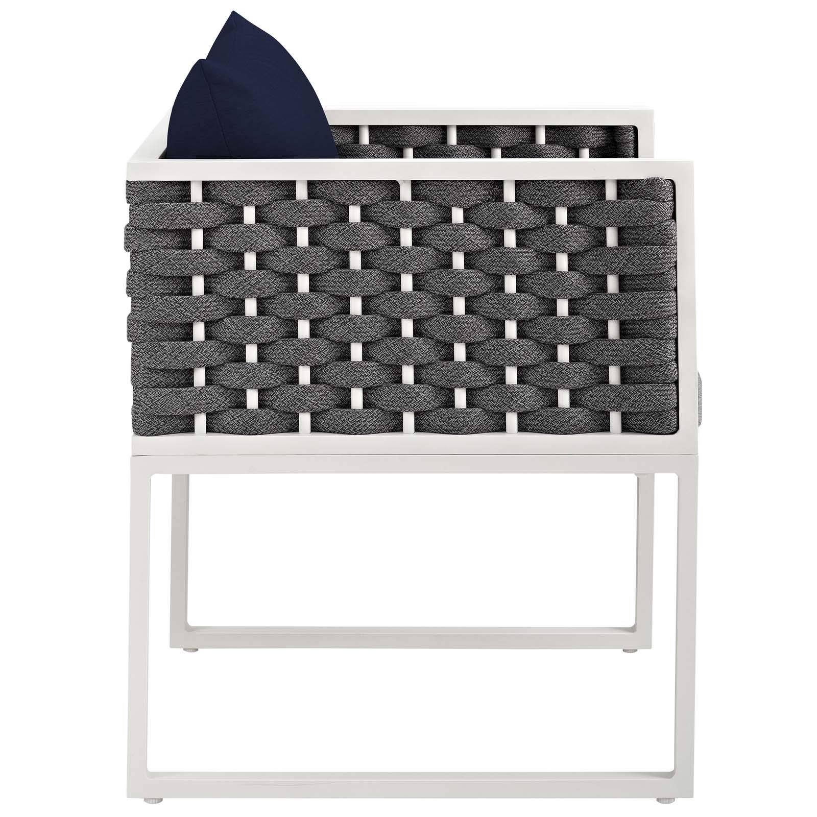 Modway Stance Outdoor Patio Dining Chair - White & Navy Woven Rope Armchair for Backyard, Poolside & Garden Relaxation