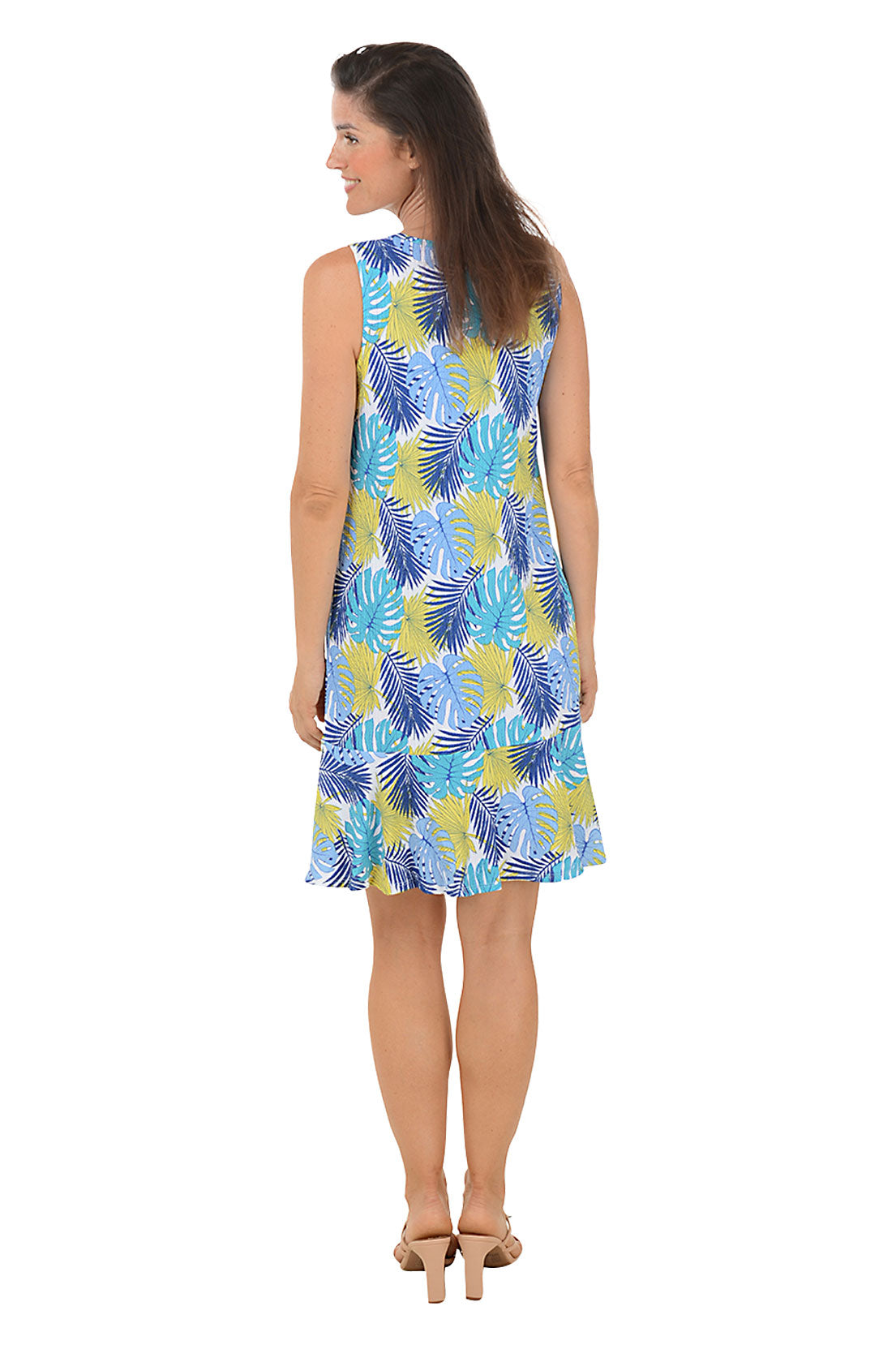 Stylish Turquoise Monstera Textured Knit Sleeveless Flounce Dress for Women | Summer Beach Party & Boho Chic Outfit