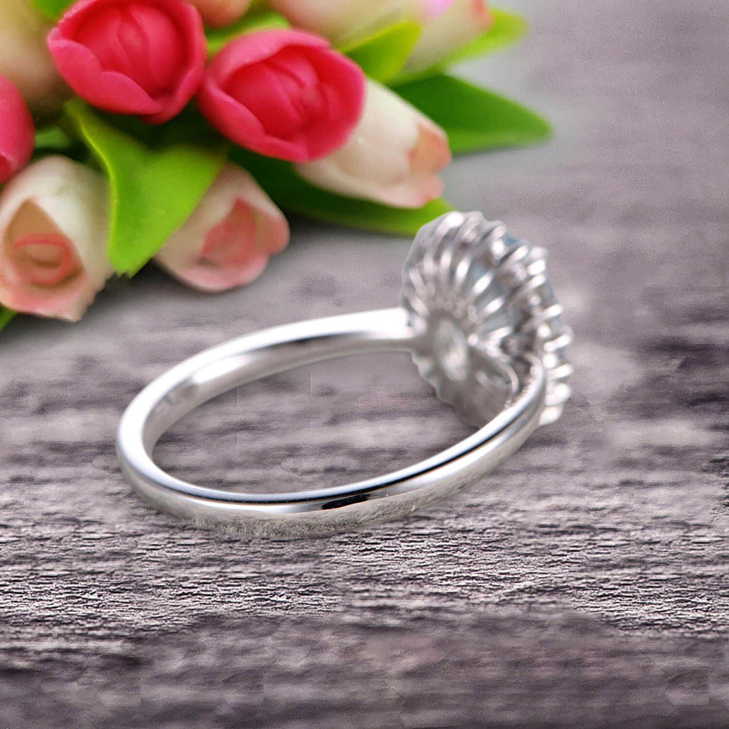 1.25 Carat Oval Cut Aquamarine Engagement Ring - 10k White Gold Halo Flower Prong Setting | Elegant Wedding, Proposal & Anniversary Jewelry Gift for Her