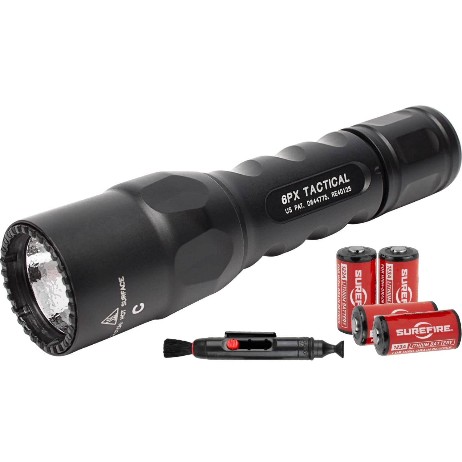 SureFire 6PX LED Tactical Flashlight - 600 Lumens High Brightness - Black with Extra Batteries & Lens Cleaning Kit (Dual Output) - Perfect for Camping, Hiking, Emergency & Home Defense