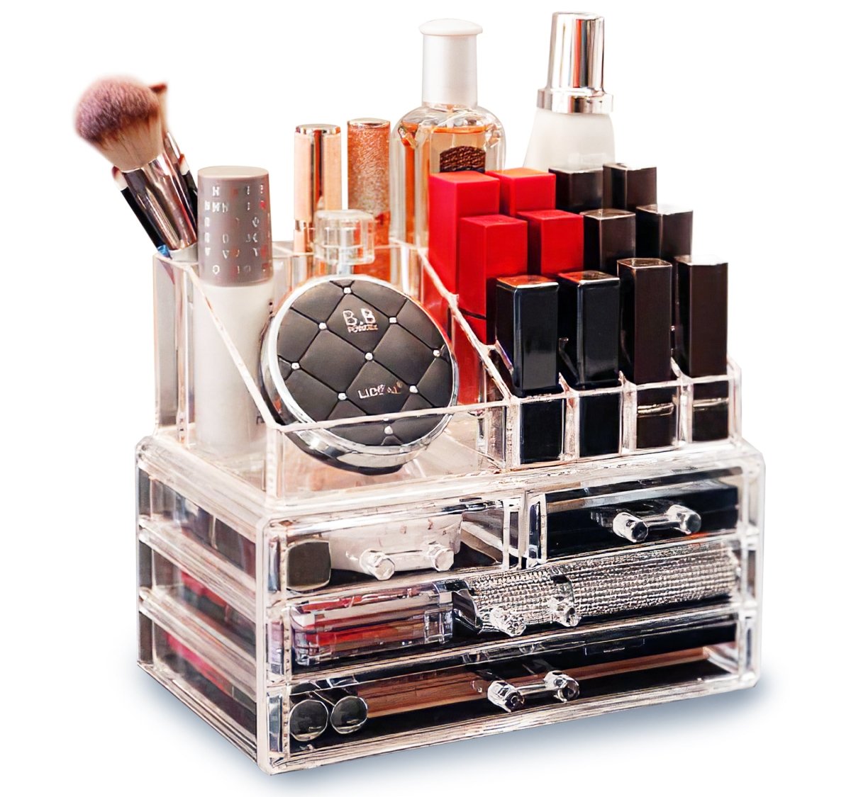 Clear Acrylic Makeup Organizer with Drawers - Cosmetic & Jewelry Storage Display Case for Vanity, Bathroom, and Dressing Table Organization
