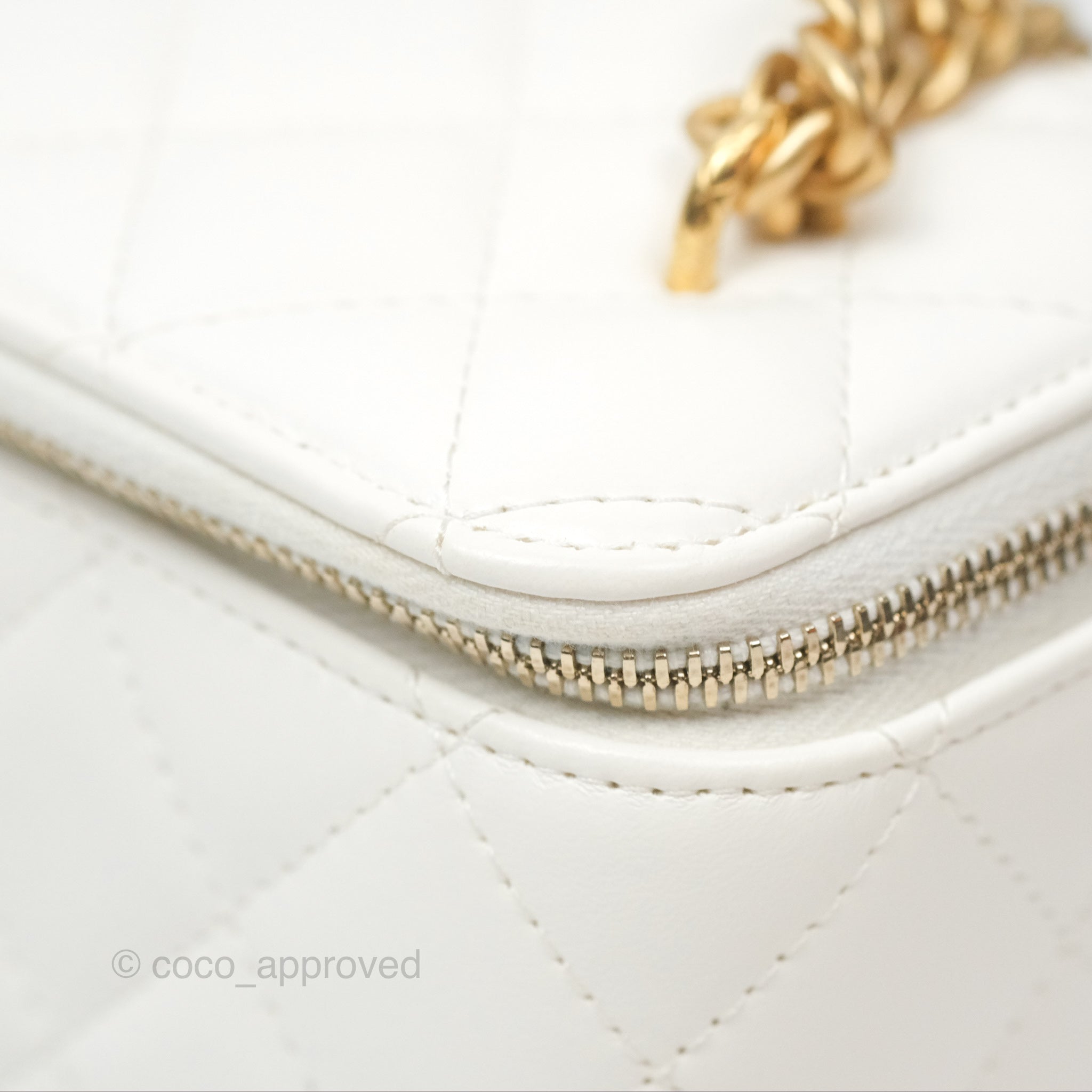 Chanel All Slide Vanity Bag with Adjustable Chain - White Lambskin Leather & Aged Gold Hardware - Luxury Crossbody Bag for Women, Perfect for Parties & Evening Events