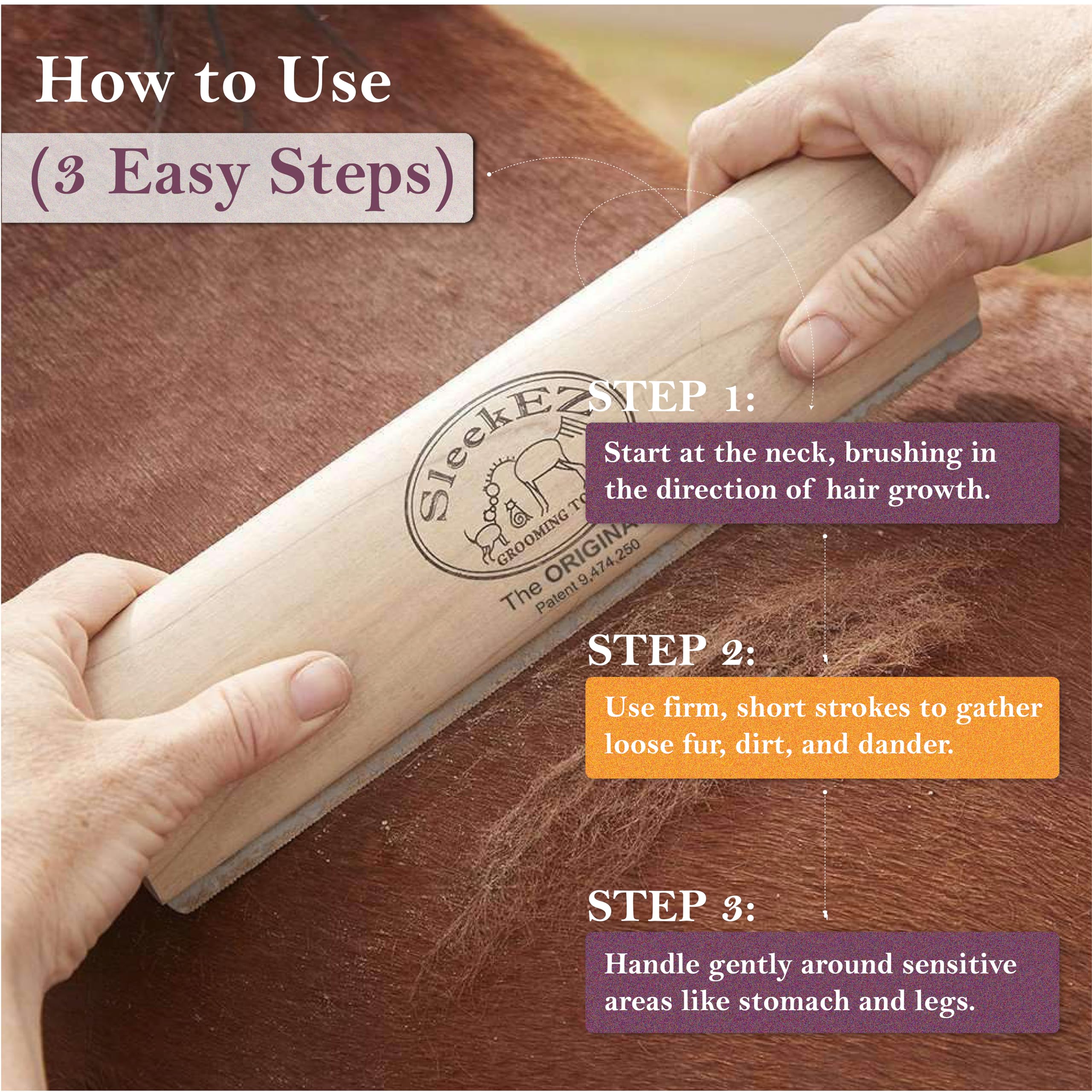 SleekEZ Horse Grooming Brush - Deshedding Tool & Curry Comb for Horses, Livestock - Gentle Hair Brush for Shedding, Scratching & Coat Care - Perfect for Stable, Ranch & Show Grooming