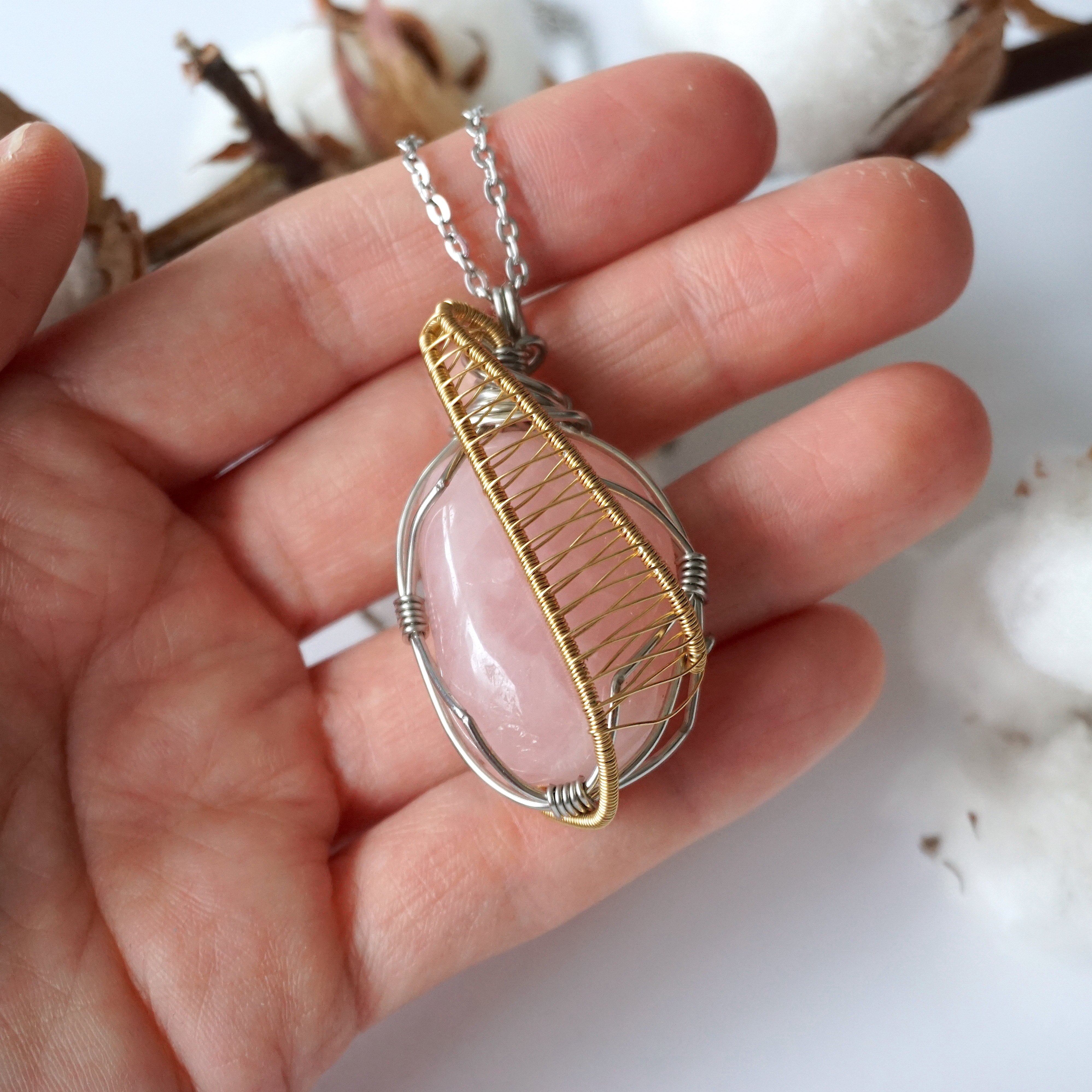 Gold Rose Quartz Crystal Necklace - 14K White Gold/Gold Plated Jewelry for Women | Elegant Gift for Valentine's Day, Anniversary & Special Occasions