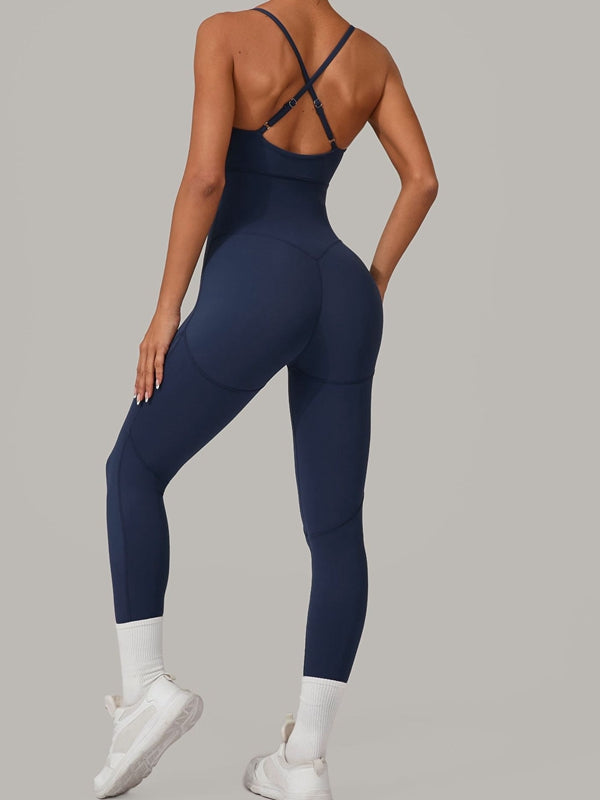 ZASUWA Women's Sexy Cross Back Push Up Jumpsuit - Stretchy Bodycon Romper for Date Night & Club Wear