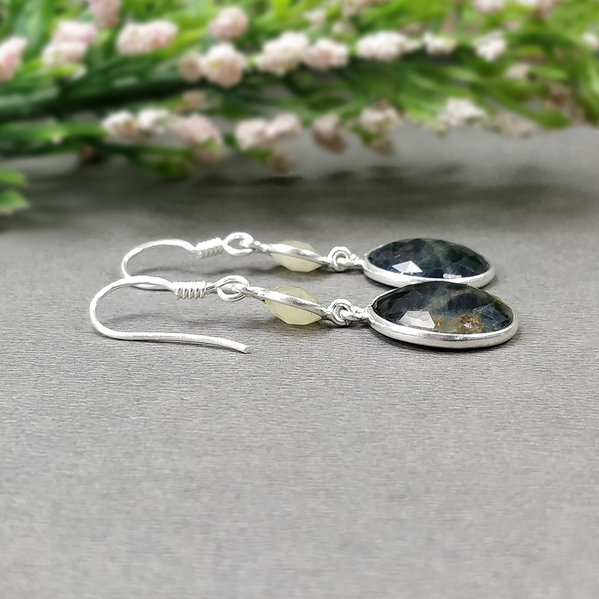 Natural Sapphire Earrings for Women - 925 Sterling Silver Drop Dangle Hook Earrings with Bezel Set Multi Sapphire Gemstones (4.75gms, 1.75