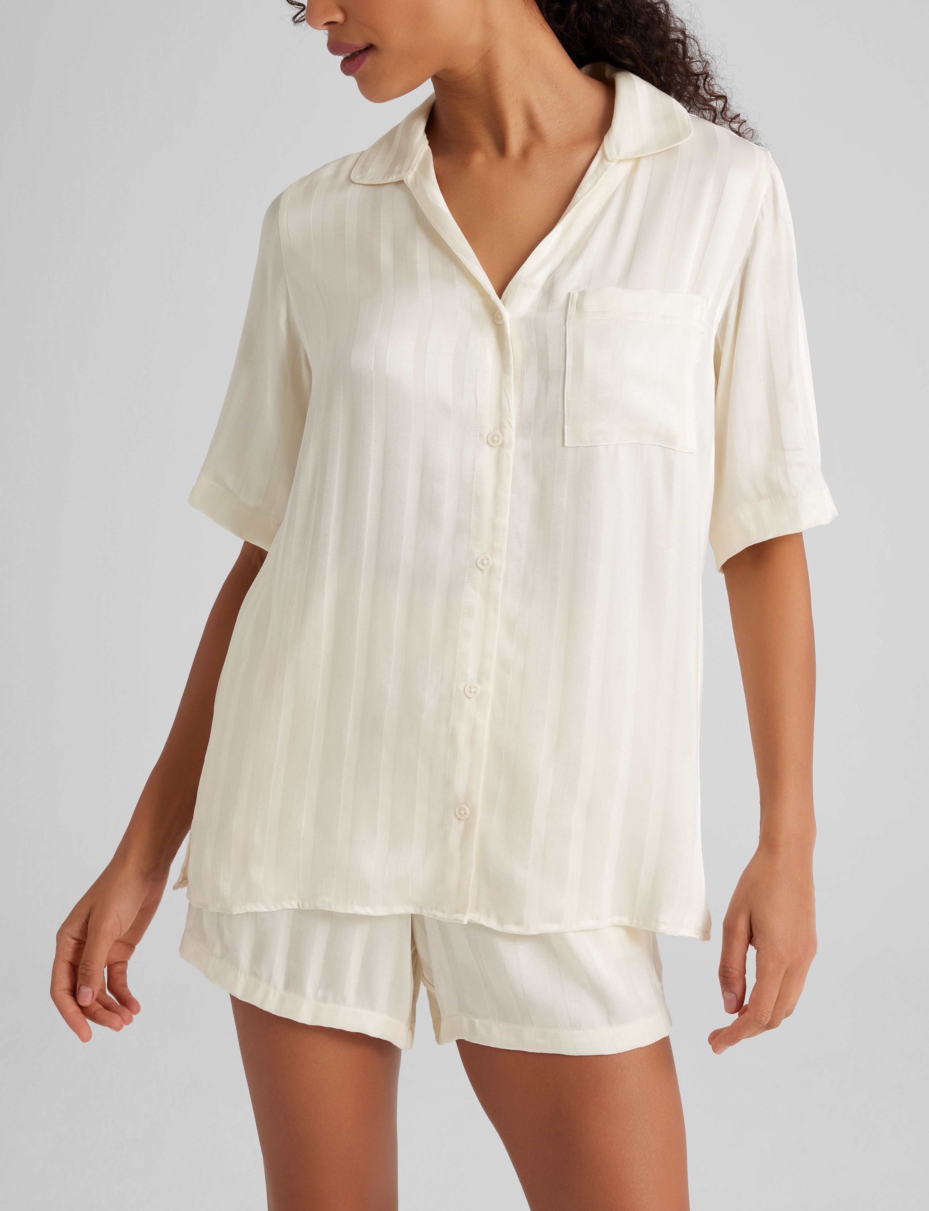 Women's Satin Jacquard Pajama Set - Soft Sleepwear Top & Shorts for Comfortable Nights - Perfect for Lounging, Sleepovers & Relaxing at Home