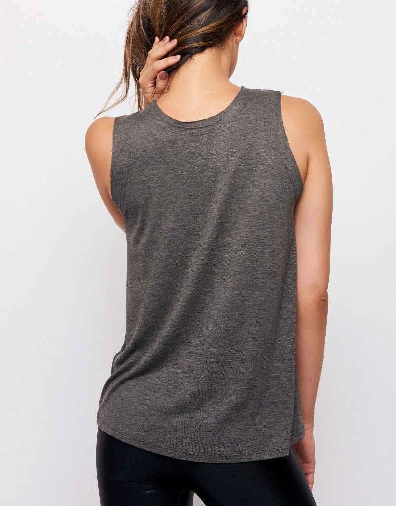 Sunday HOTWORX Tank Top - Dark Charcoal Workout Shirt for Women | Yoga, Pilates & Gym Fitness Apparel