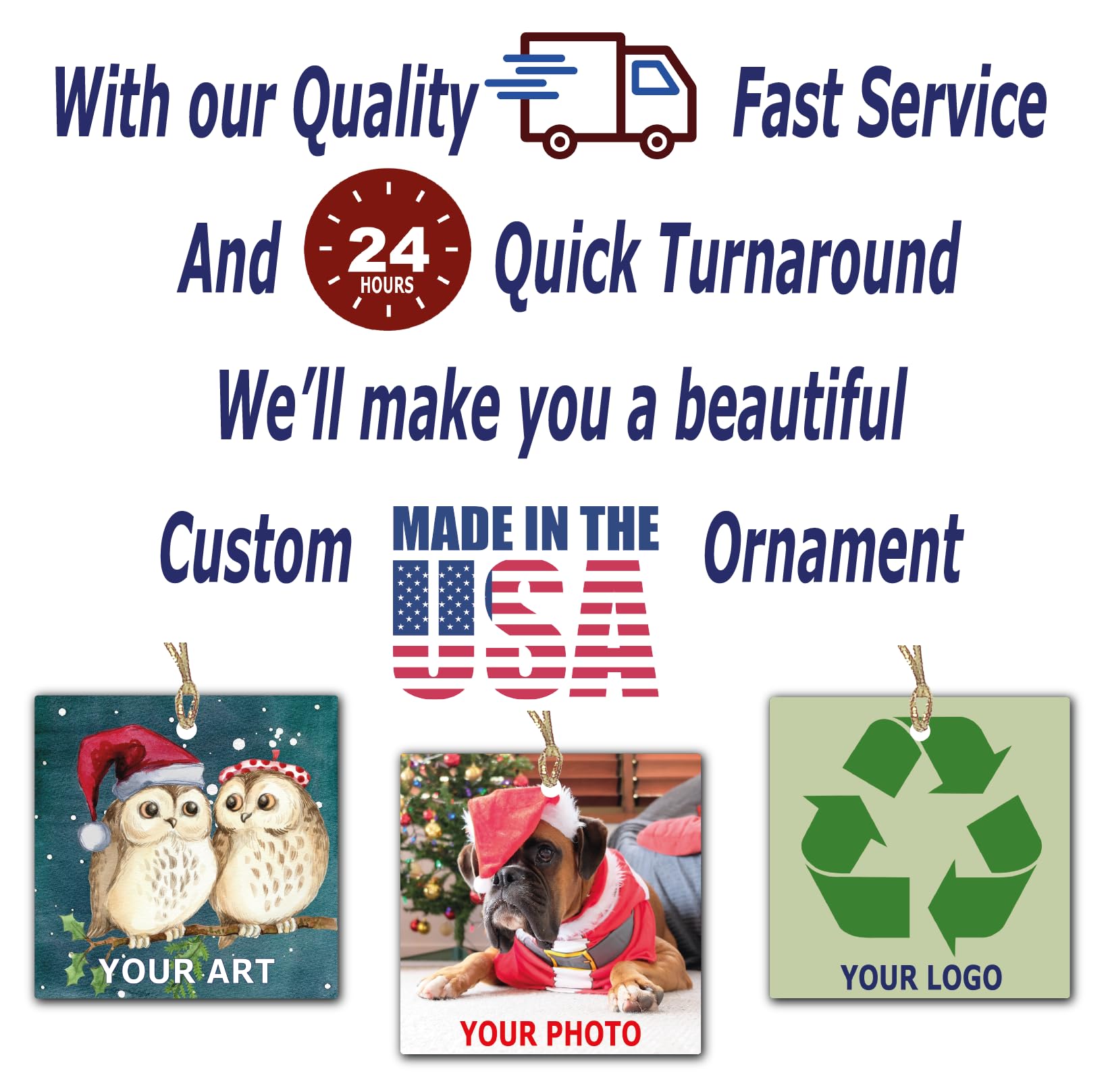 Custom Photo Ornament - Personalized Porcelain Ceramic Keepsake with Gold String & Gift Bag - Add Your Own Text, Art or Design - Perfect for Christmas, Weddings & Family Gifts (Square Shape)