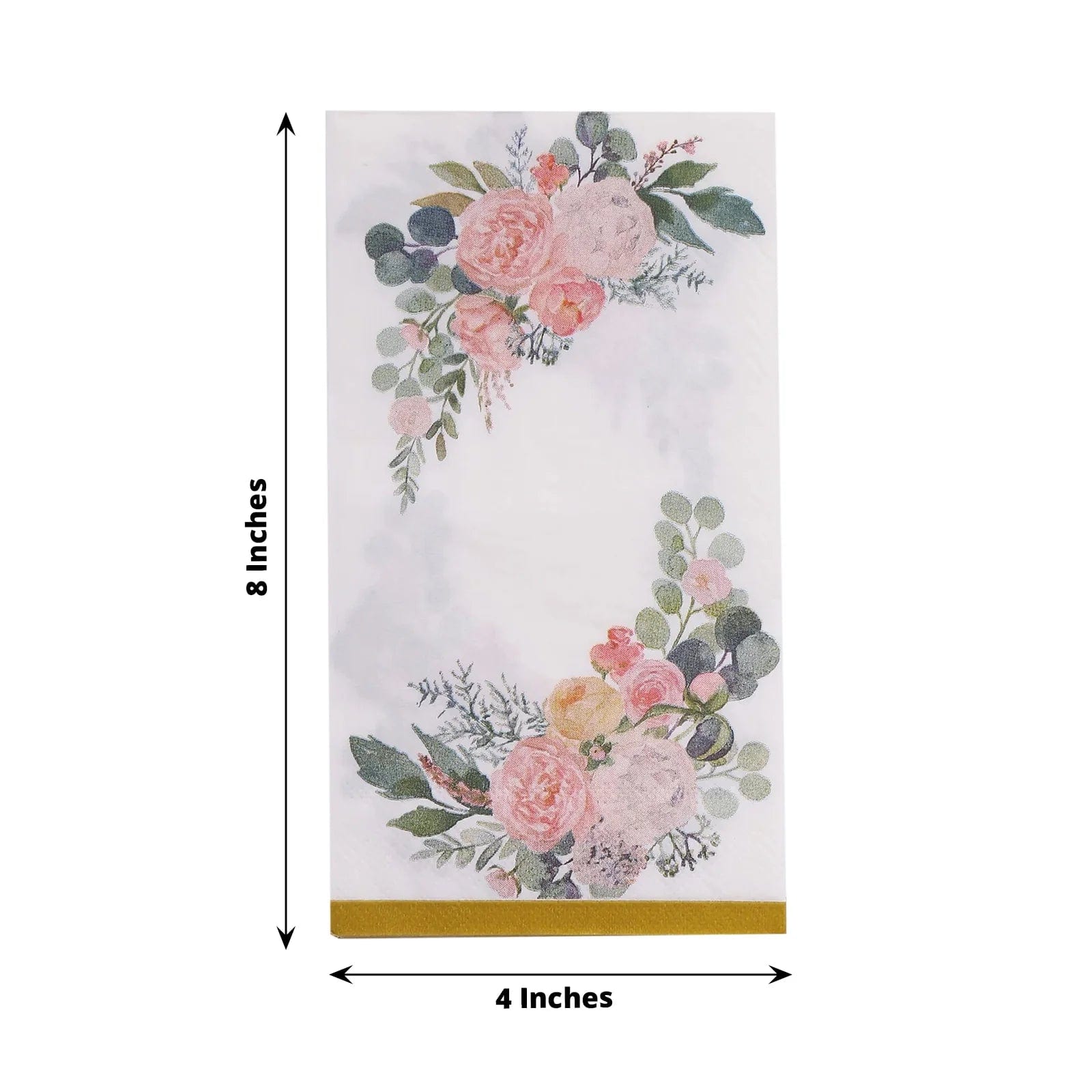 20-Pack White & Pink Peony Floral 2-Ply Disposable Paper Napkins with Gold Edges - Elegant Dinner Party, Wedding, Bridal Shower, and Tea Party Decorations