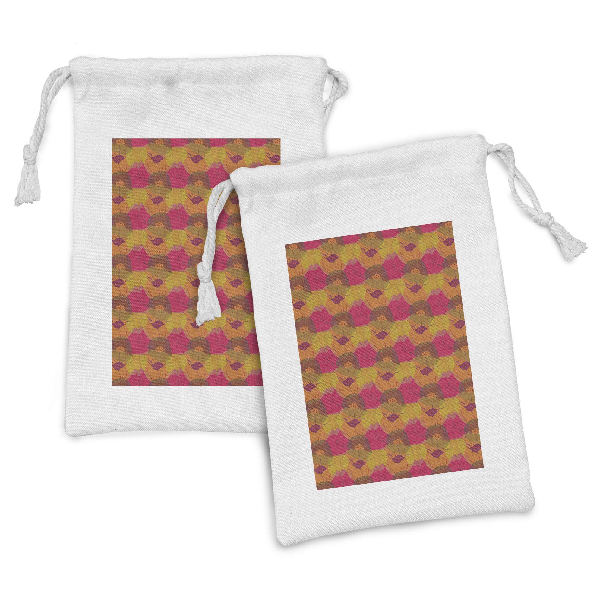 Ambesonne Vibrant Fabric Pouch Set of 2 - Floral Leaf Pattern Drawstring Bags for Toiletries, Masks & Party Favors (9