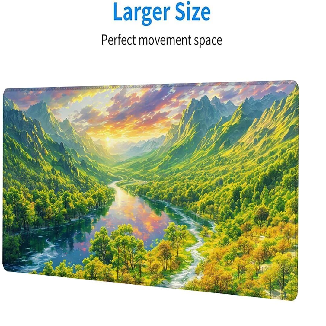 XXL Gaming Mouse Pad 36x16 Inches - Extra Large Non-Slip Desk Mat for Office & PC Gaming - 3mm Thick Landscape Green Extended Mousepad (900x400mm) - Perfect for Work, Gaming & Home Office Setup