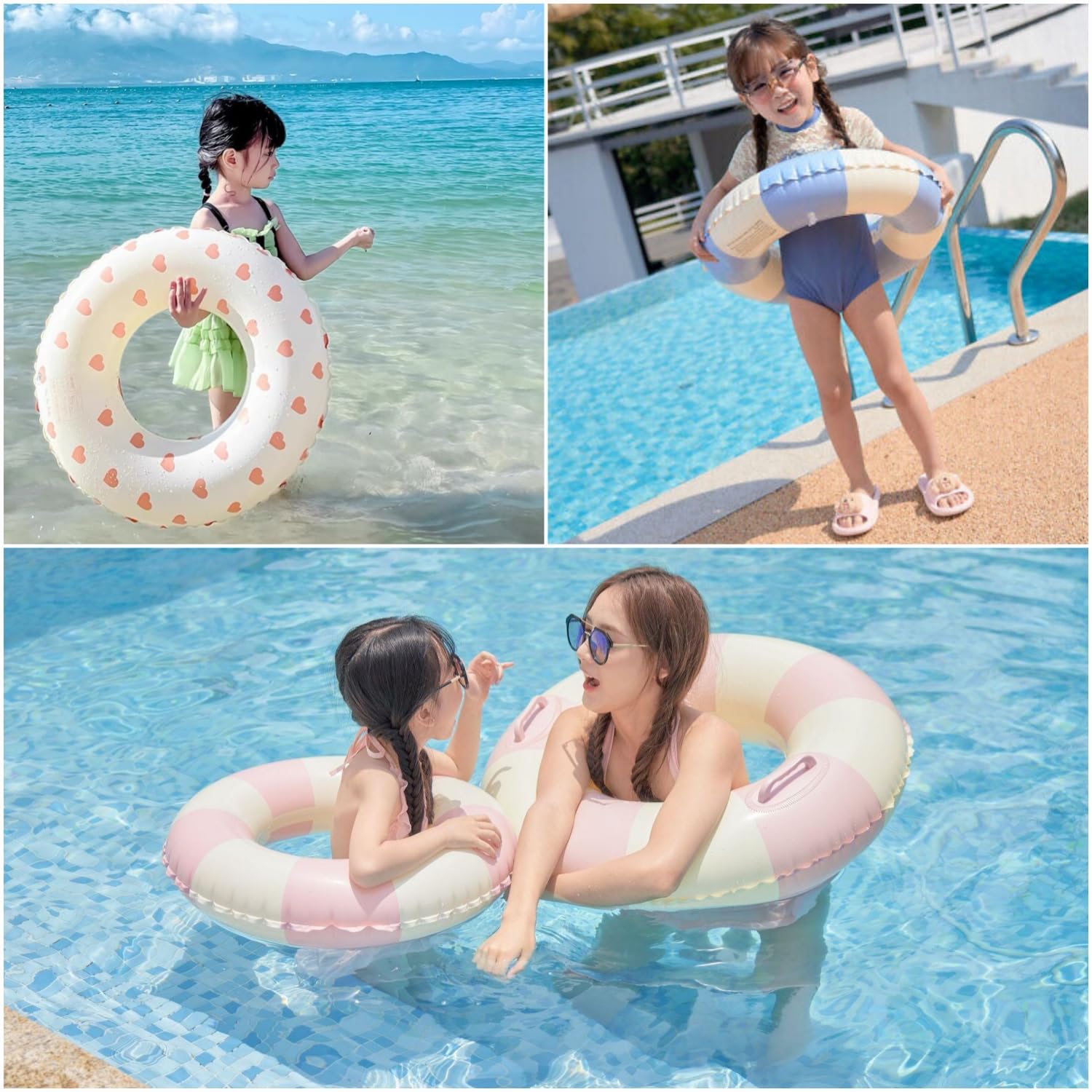 Best Inflatable Pool Floats for Kids Ages 5-10 - Striped Swim Rings & Fun Floaties for Beach, Pool & Summer Water Play | Perfect for Backyard Swimming, Vacation & Kids' Water Toys