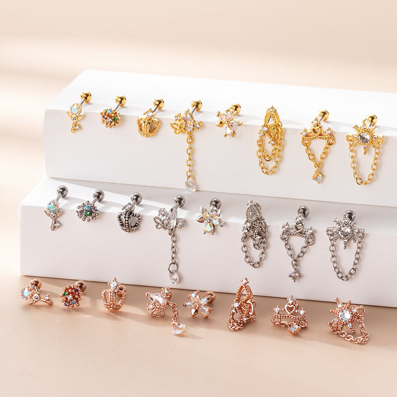 20G Butterfly Crown Dangle Chain Helix Earring - Surgical Steel Cartilage Piercing Jewelry for Women | Perfect for Everyday Wear, Parties & Special Occasions