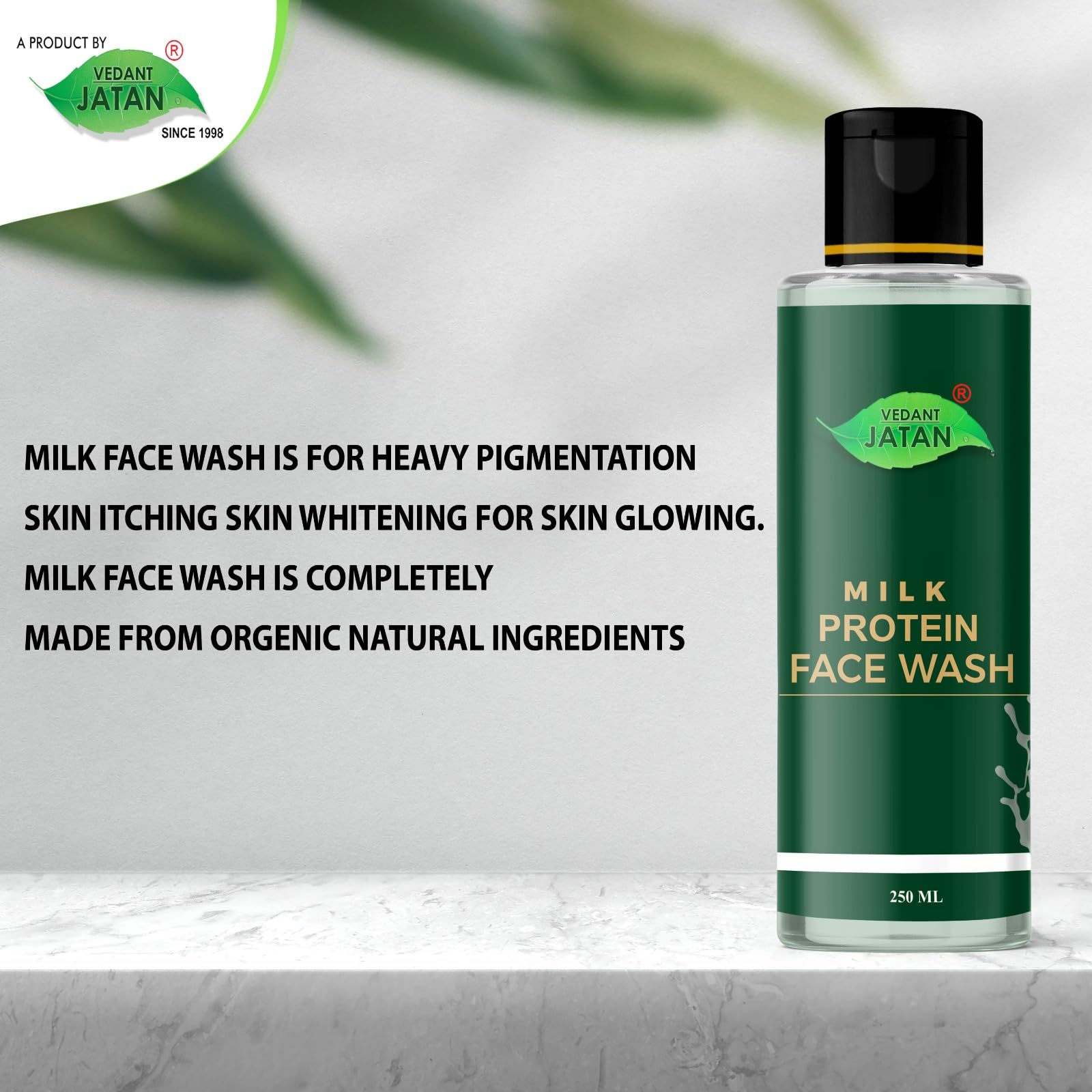 VEDANT JATAN Milk Face Wash for Glowing Skin - Moisturizing Facial Cleanser with Natural Ingredients, 250ml (Pack of 1) | Gentle Daily Cleansing for Dry & Sensitive Skin, Morning & Night Skincare Routine