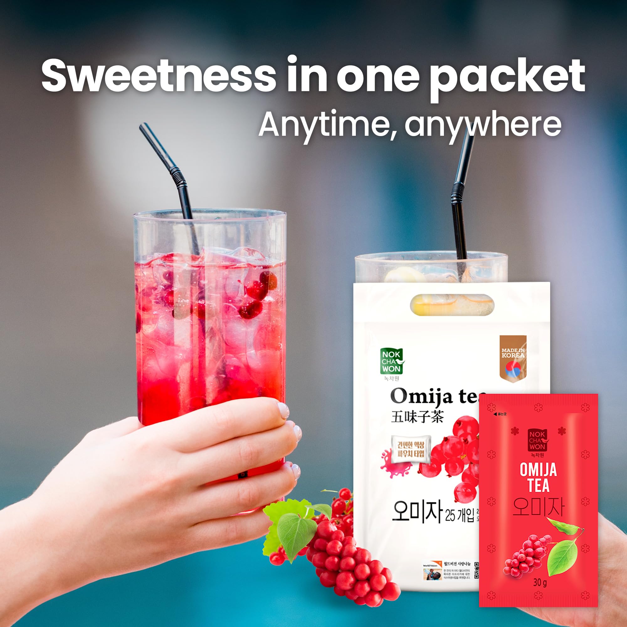 Premium Omija Tea - 25 Easy-Mix Liquid Sachets | Schisandra Berry Fruit Tea with Five Flavors | Refreshing Iced Berry Drink | Antioxidant-Rich Herbal Tea for Energy & Relaxation | Perfect for Home, Office & Wellness Routines