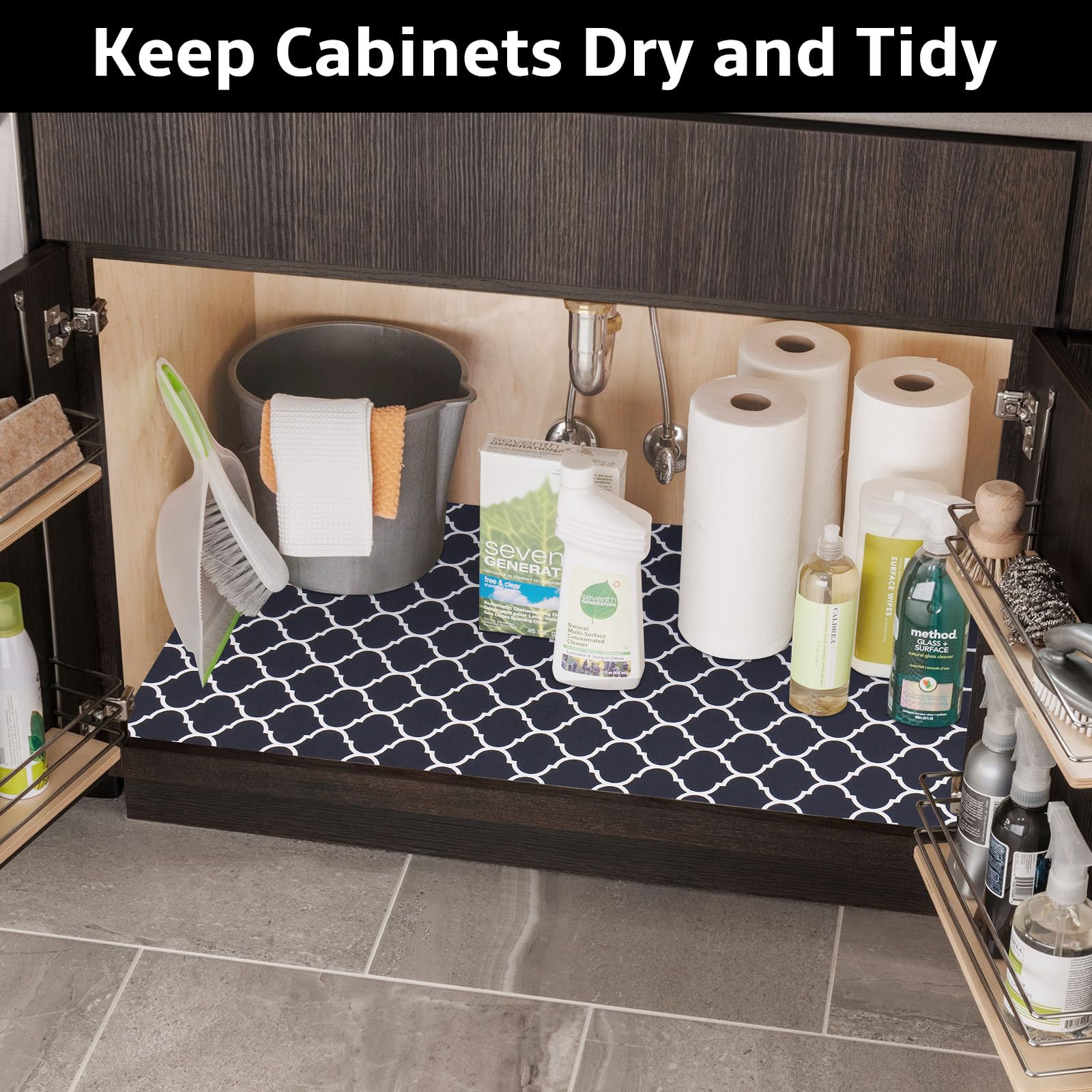 **Waterproof Under Sink Mat for Kitchen - Non-Slip, Absorbent, Quick Dry Sink Liner - Shelf Protector Tray (Dark Gray, 24