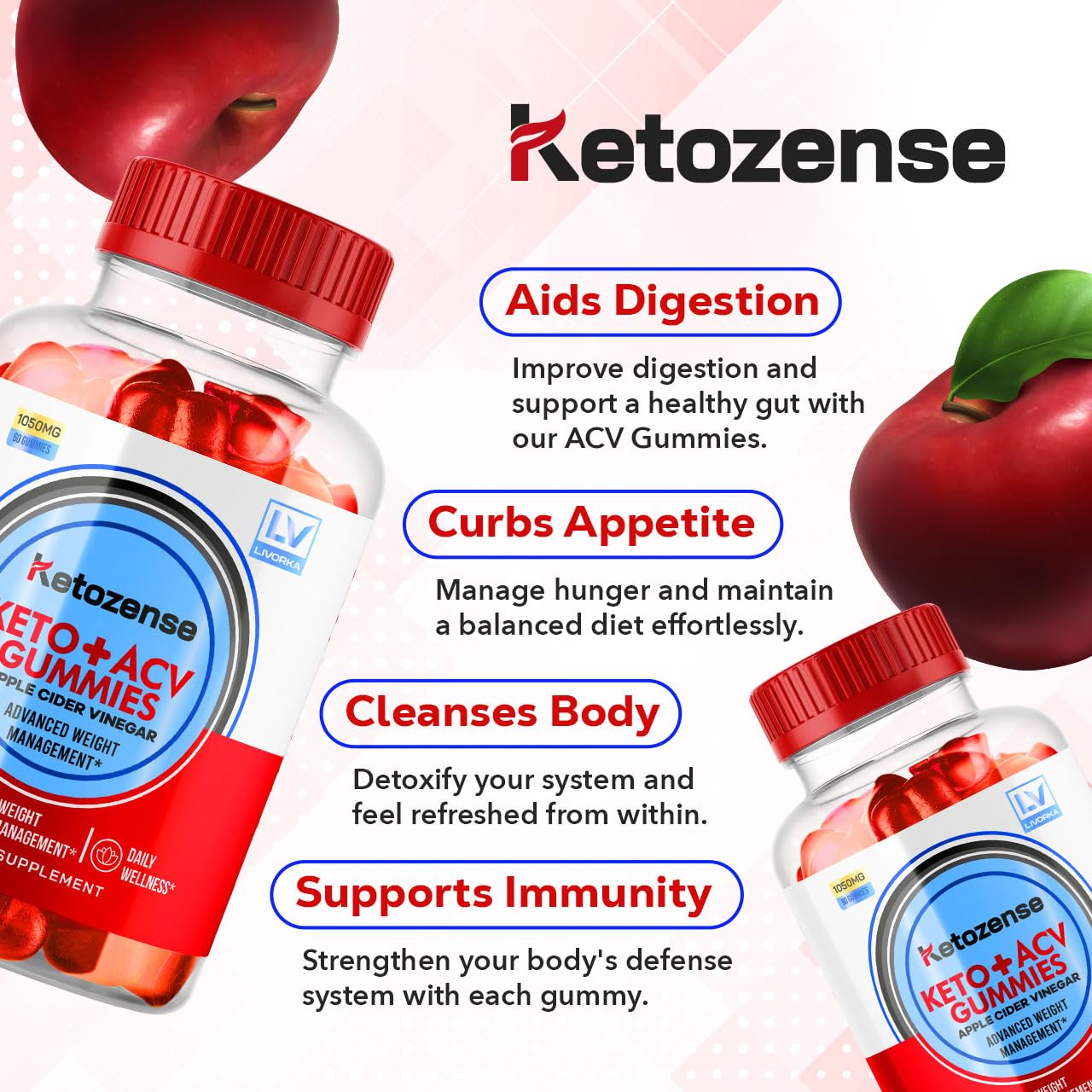 Ketozense ACV Keto Gummies (3 Pack - 180 Gummies) | Apple Cider Vinegar Supplement for Weight Management & Digestive Health | Perfect for Keto Diet, Intermittent Fasting & Daily Wellness Routine